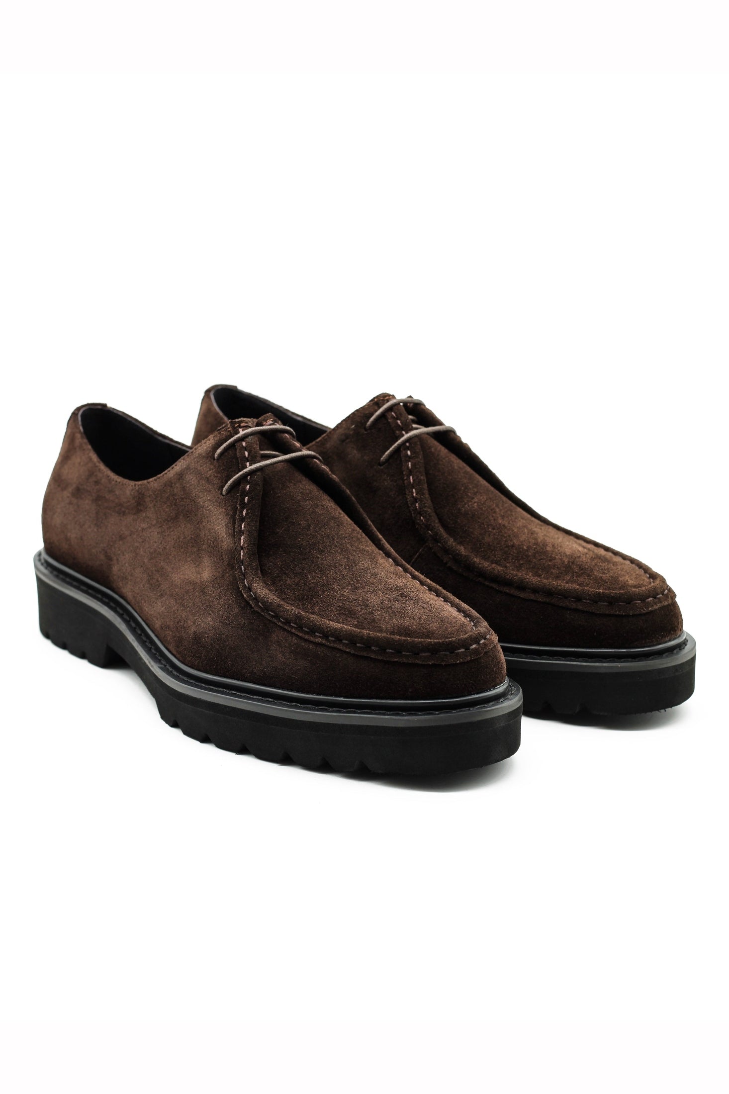 Brown Suede Derby Shoes Moc Toe Chunky Sole