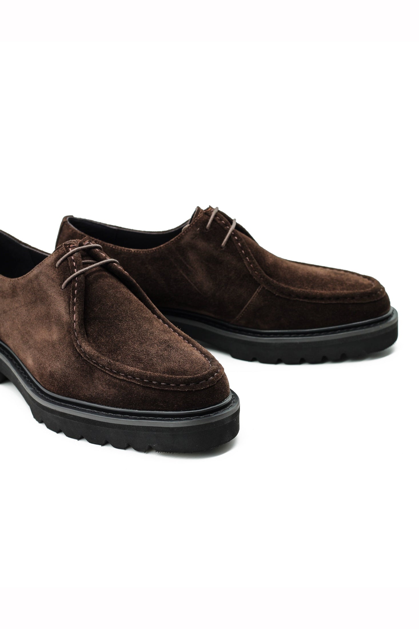 Brown Suede Derby Shoes Moc Toe Chunky Sole