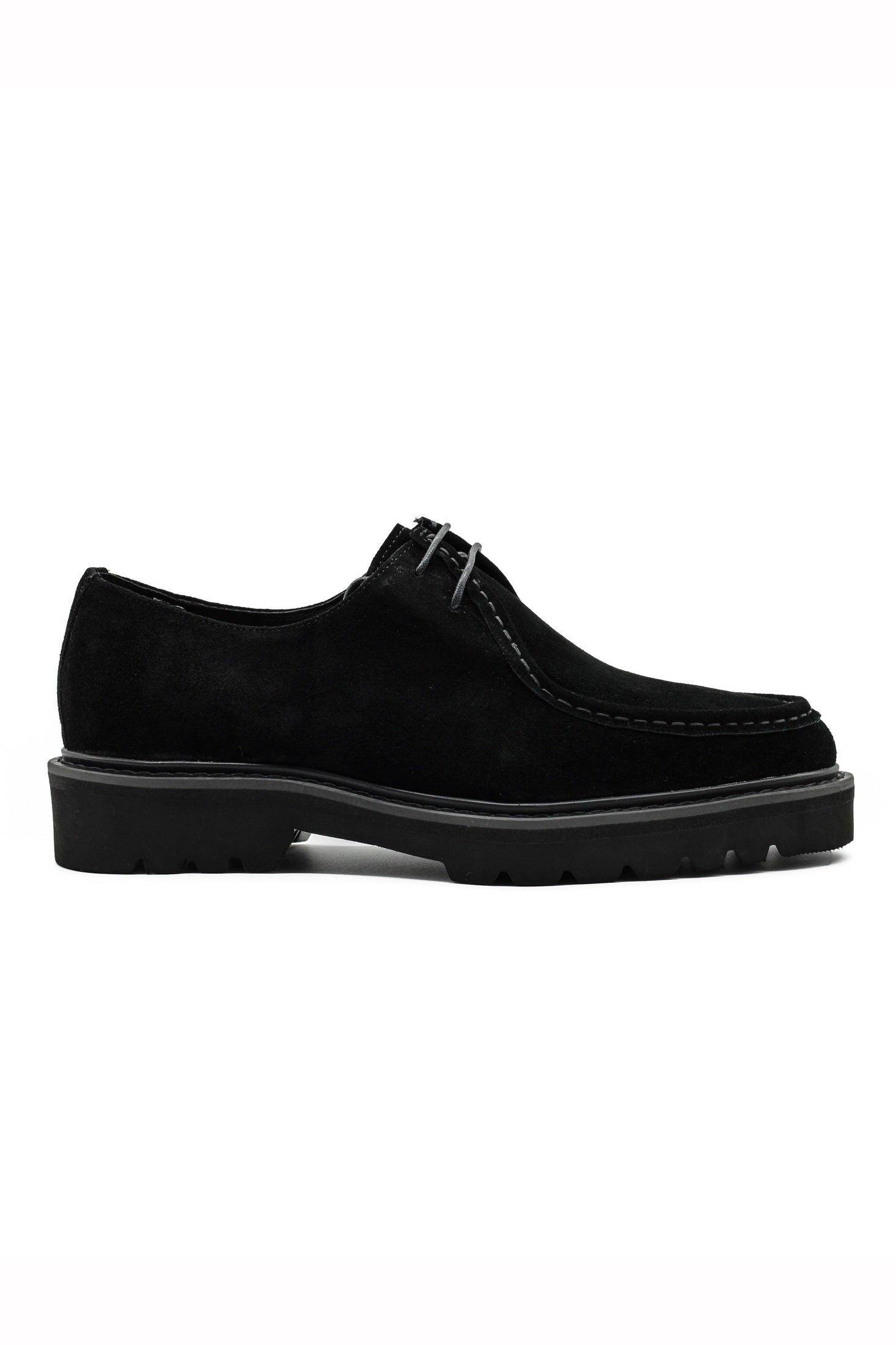 Black Suede Derby Shoes Moc Toe Chunky Sole
