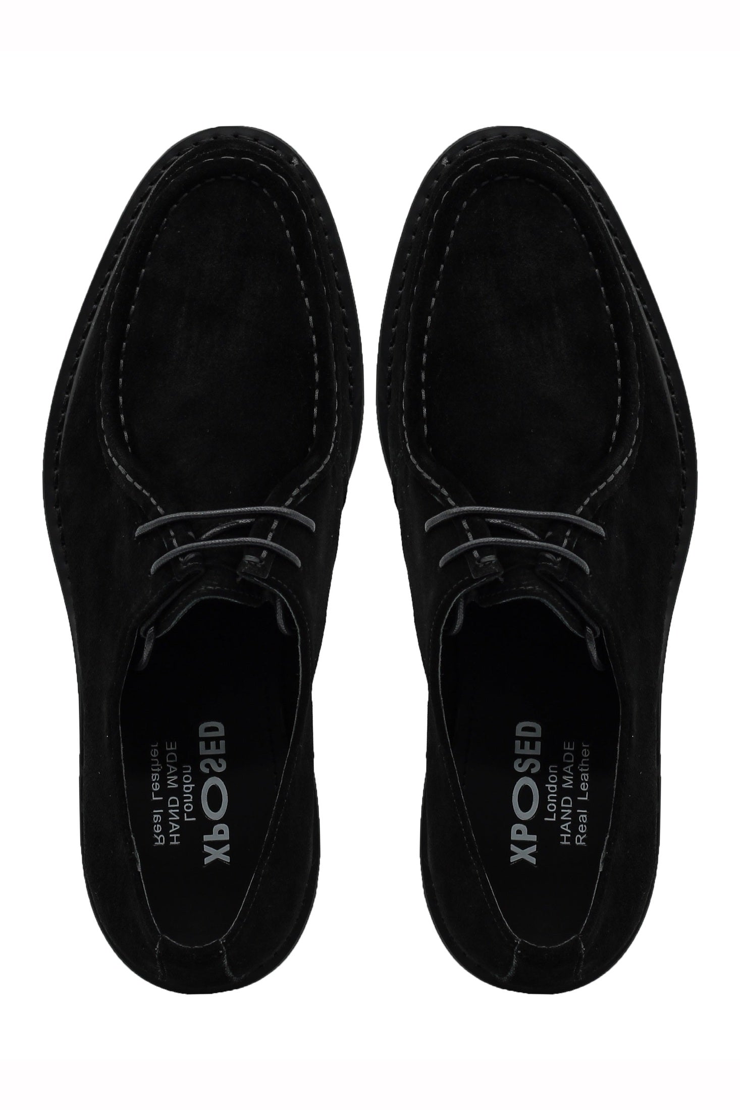 Black Suede Derby Shoes Moc Toe Chunky Sole