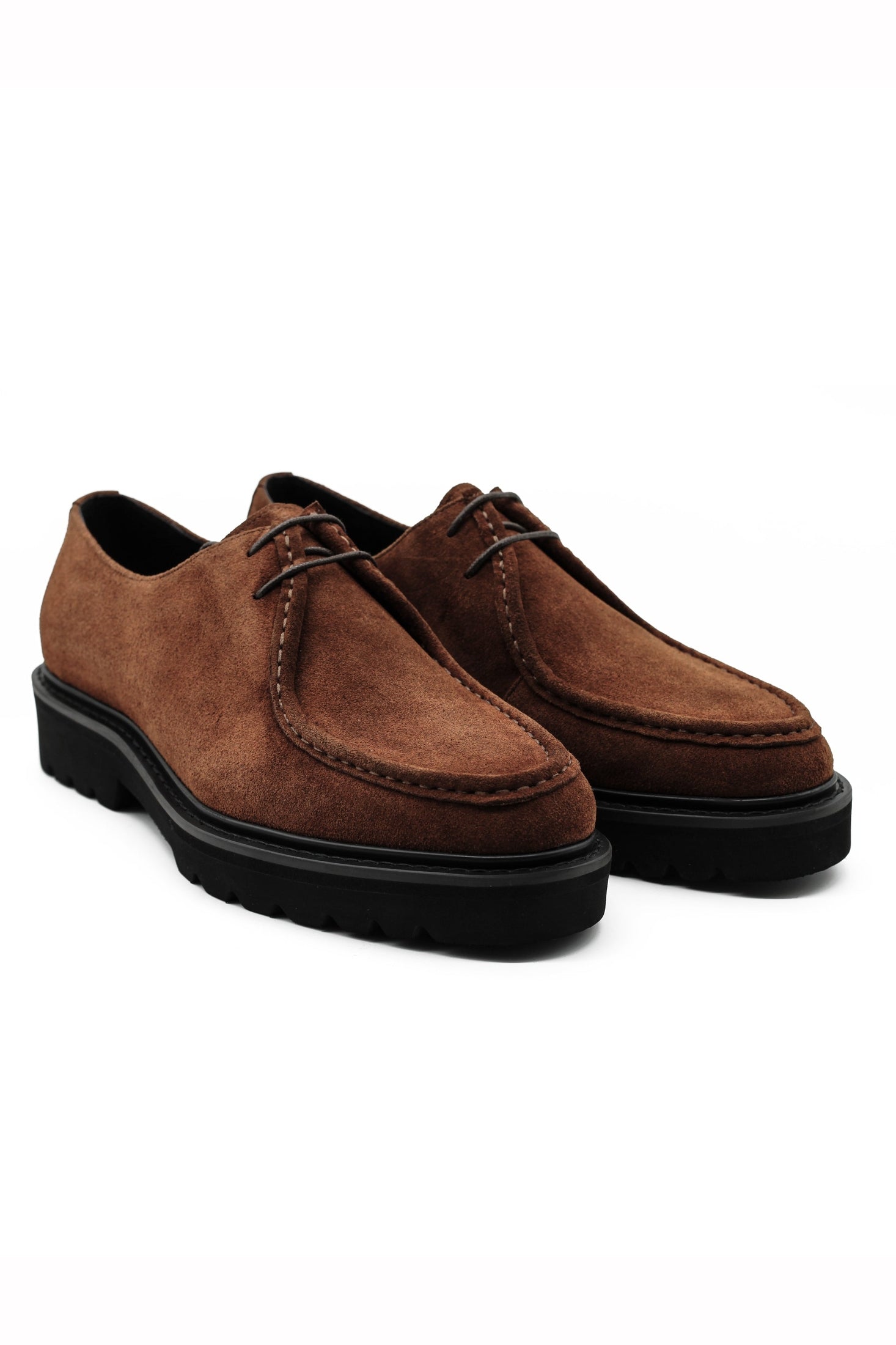 Tan Suede Derby Shoes Moc Toe Chunky Sole