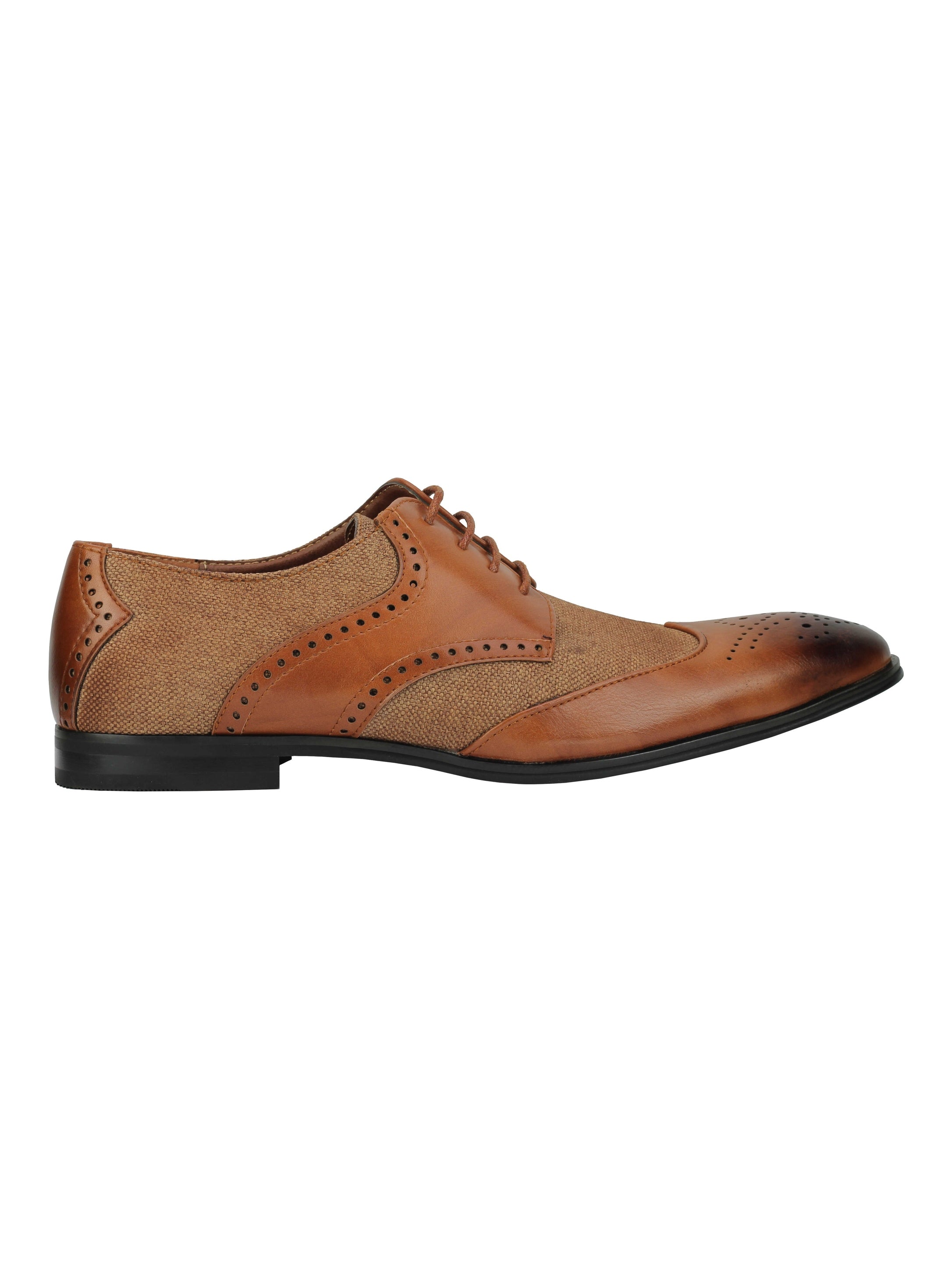 MENS CLASSIC FAUX LEATHER AND TWEED BROGUE LACE UP SHOES