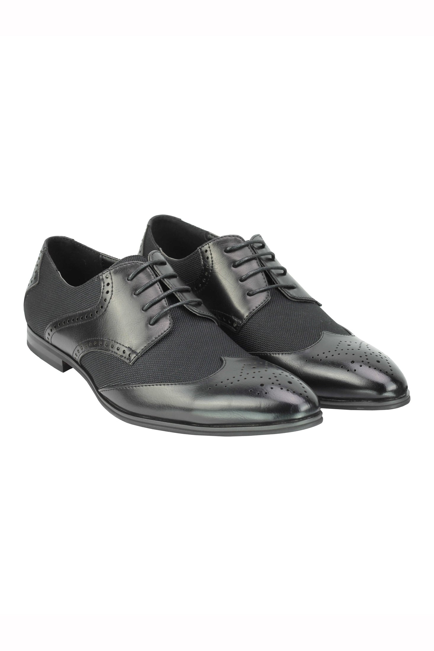 MENS CLASSIC FAUX LEATHER AND TWEED BROGUE LACE UP SHOES