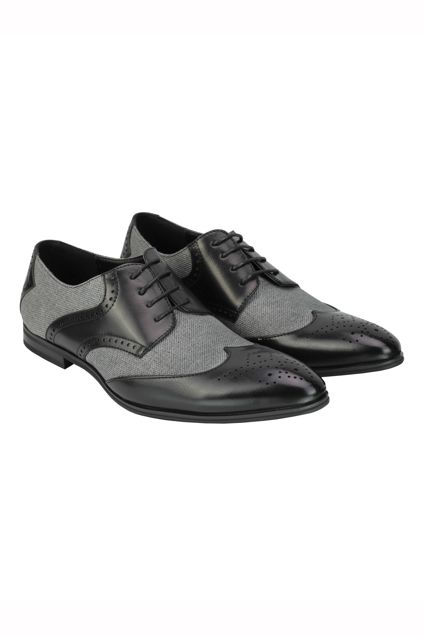 MENS CLASSIC FAUX LEATHER AND TWEED BROGUE LACE UP SHOES