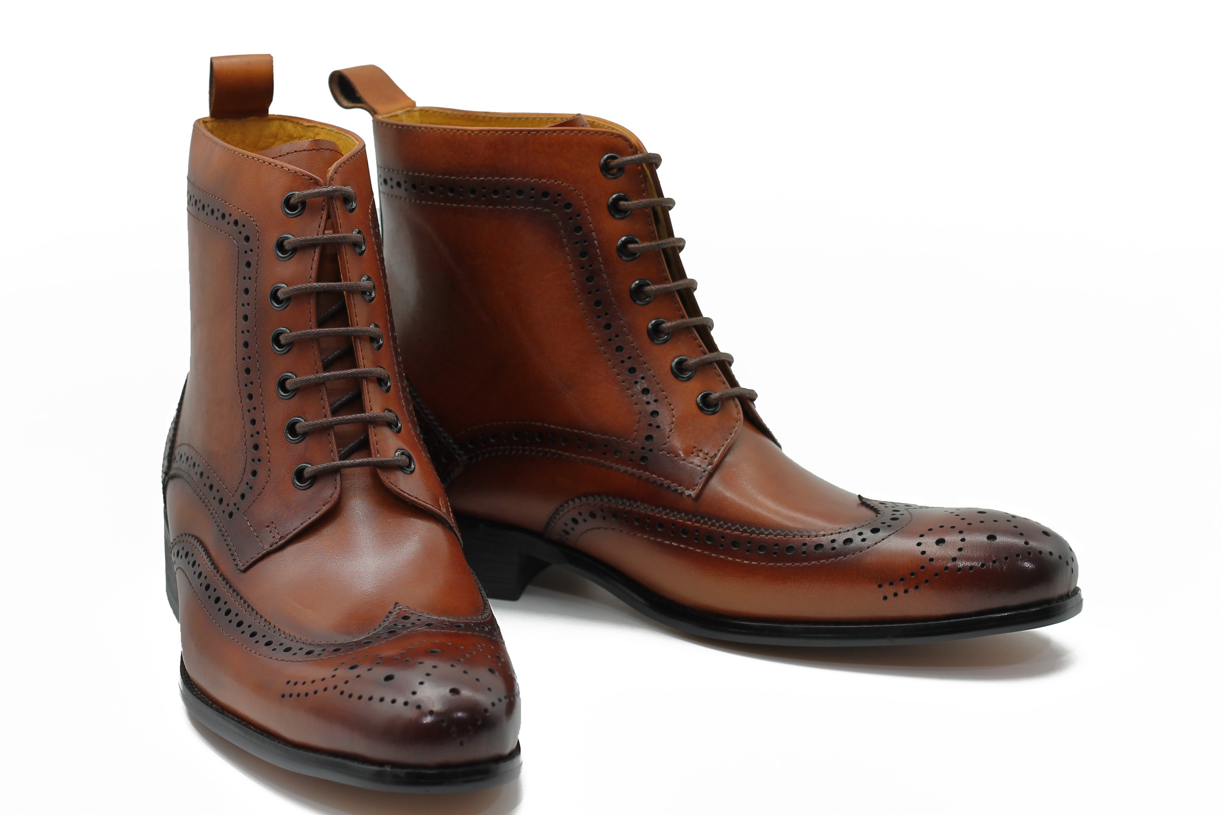 BROWN BROGUE LEATHER BOOTS