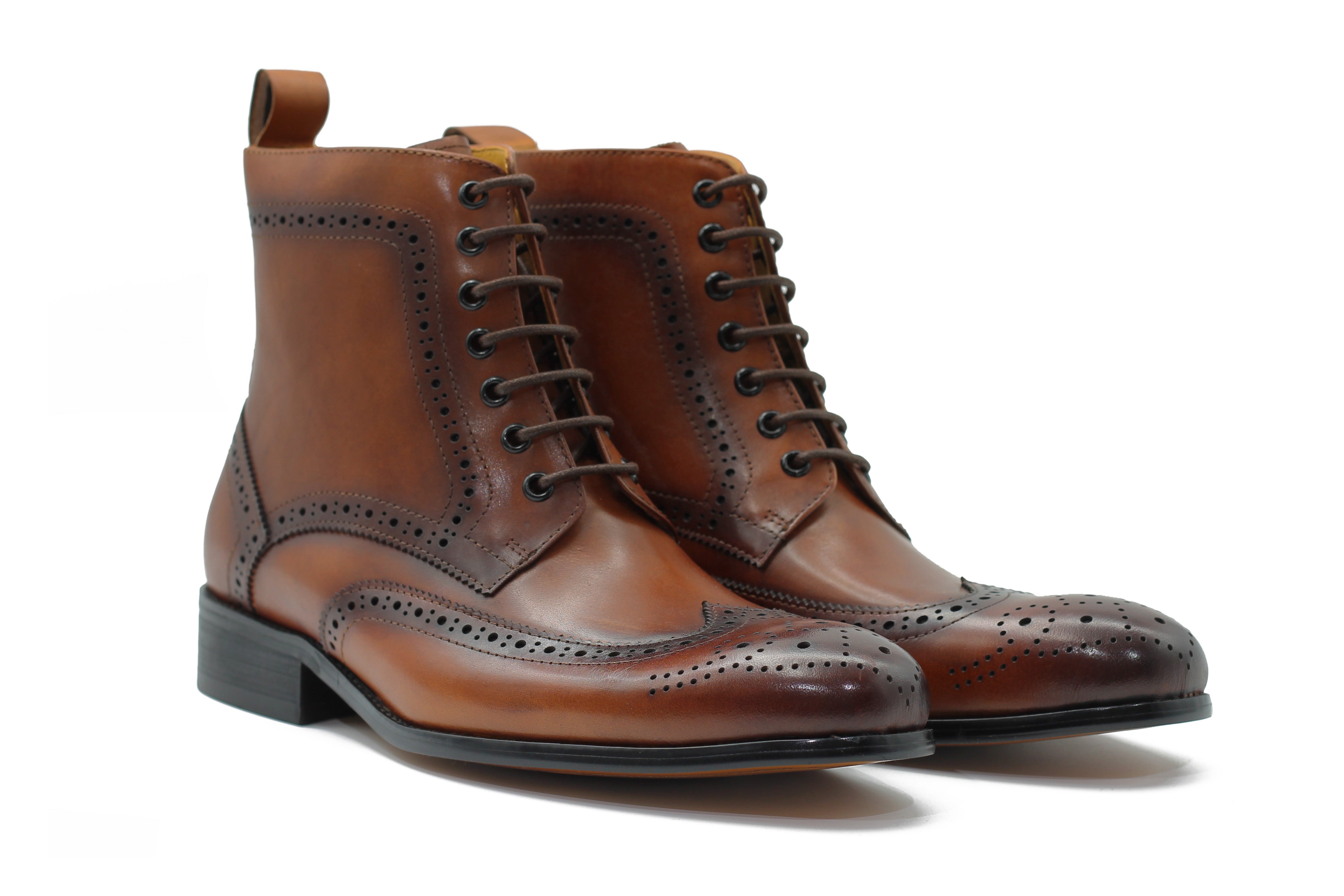 BROWN BROGUE LEATHER BOOTS