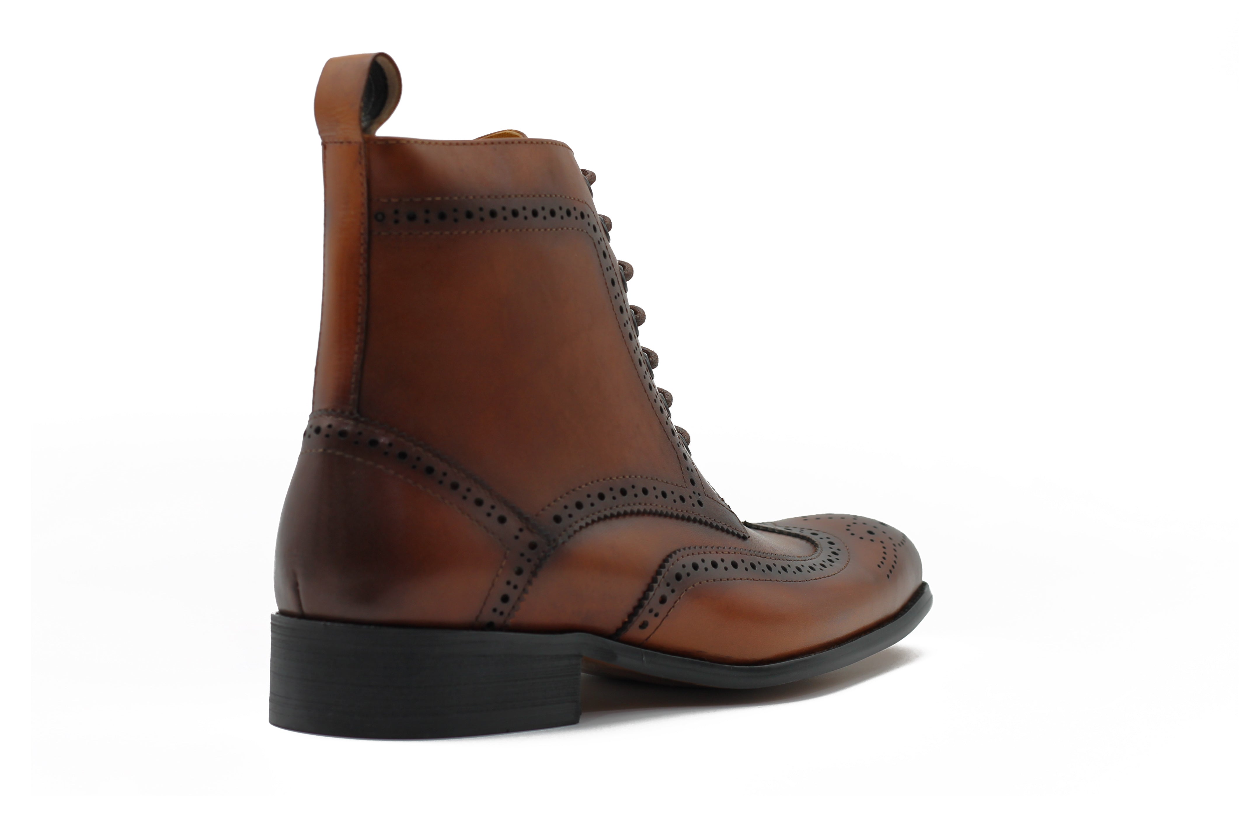 BROWN BROGUE LEATHER BOOTS