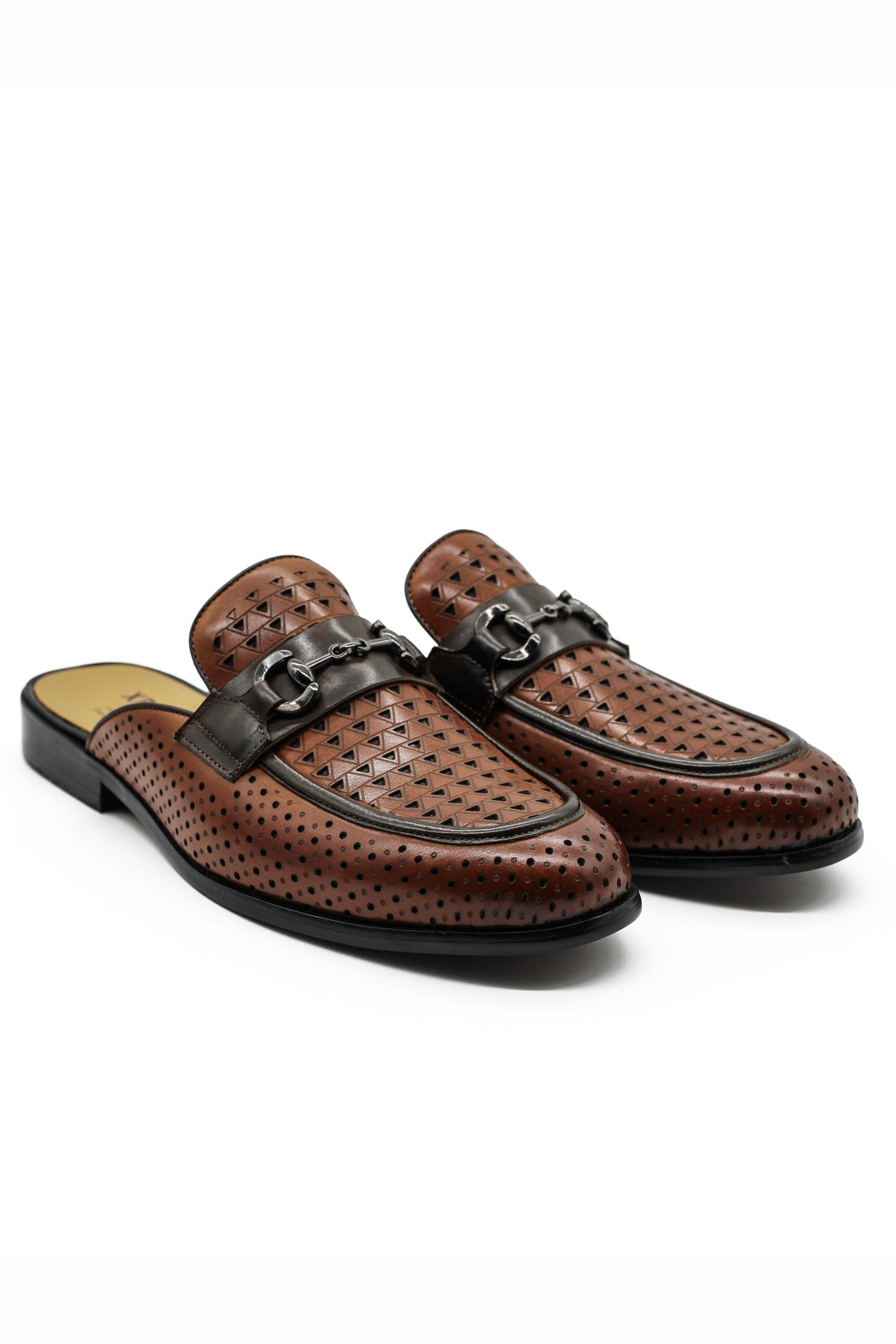 Brown Real Leather Half Shoes with Snaffle Buckle