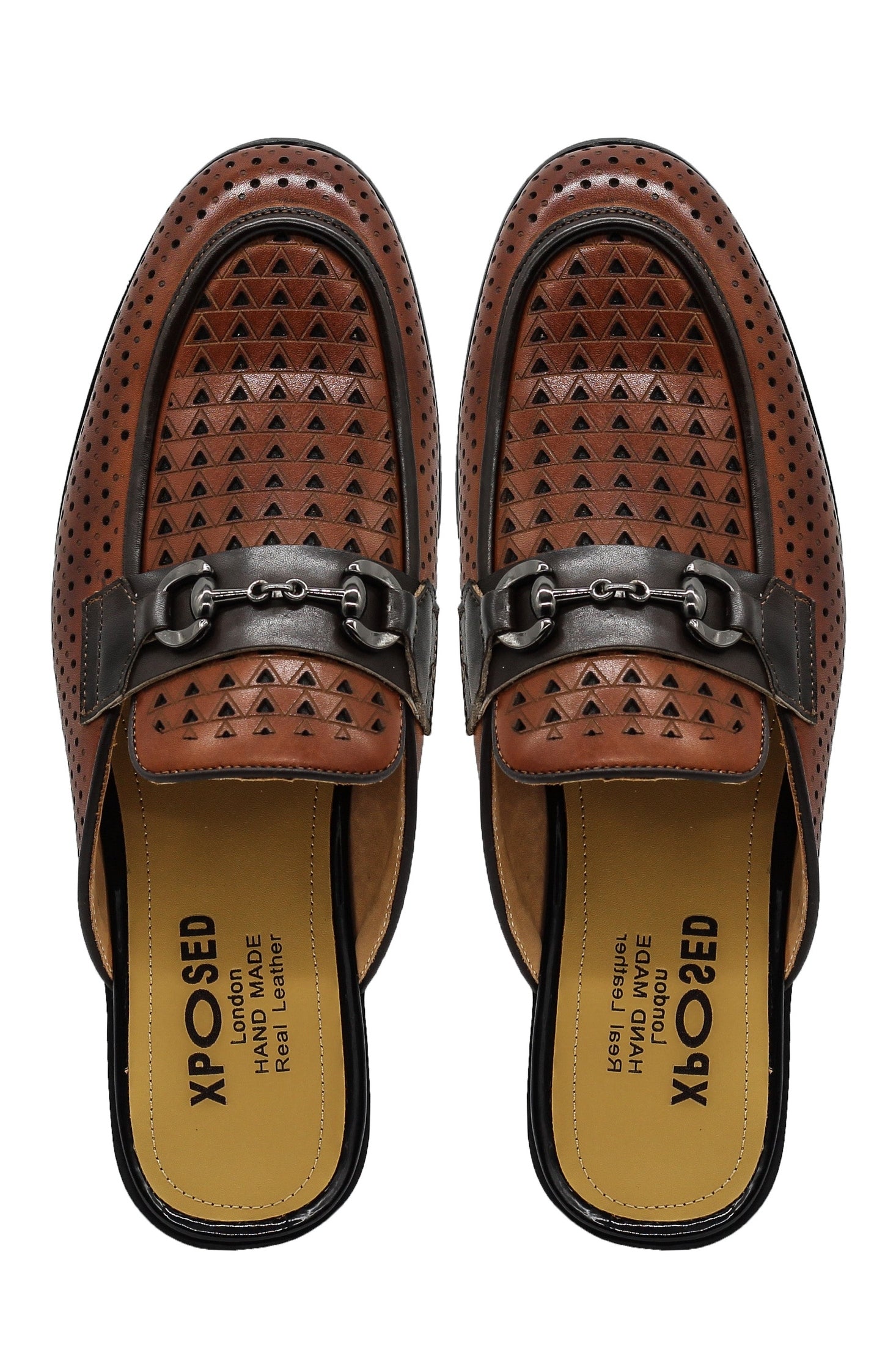 Brown Real Leather Half Shoes with Snaffle Buckle