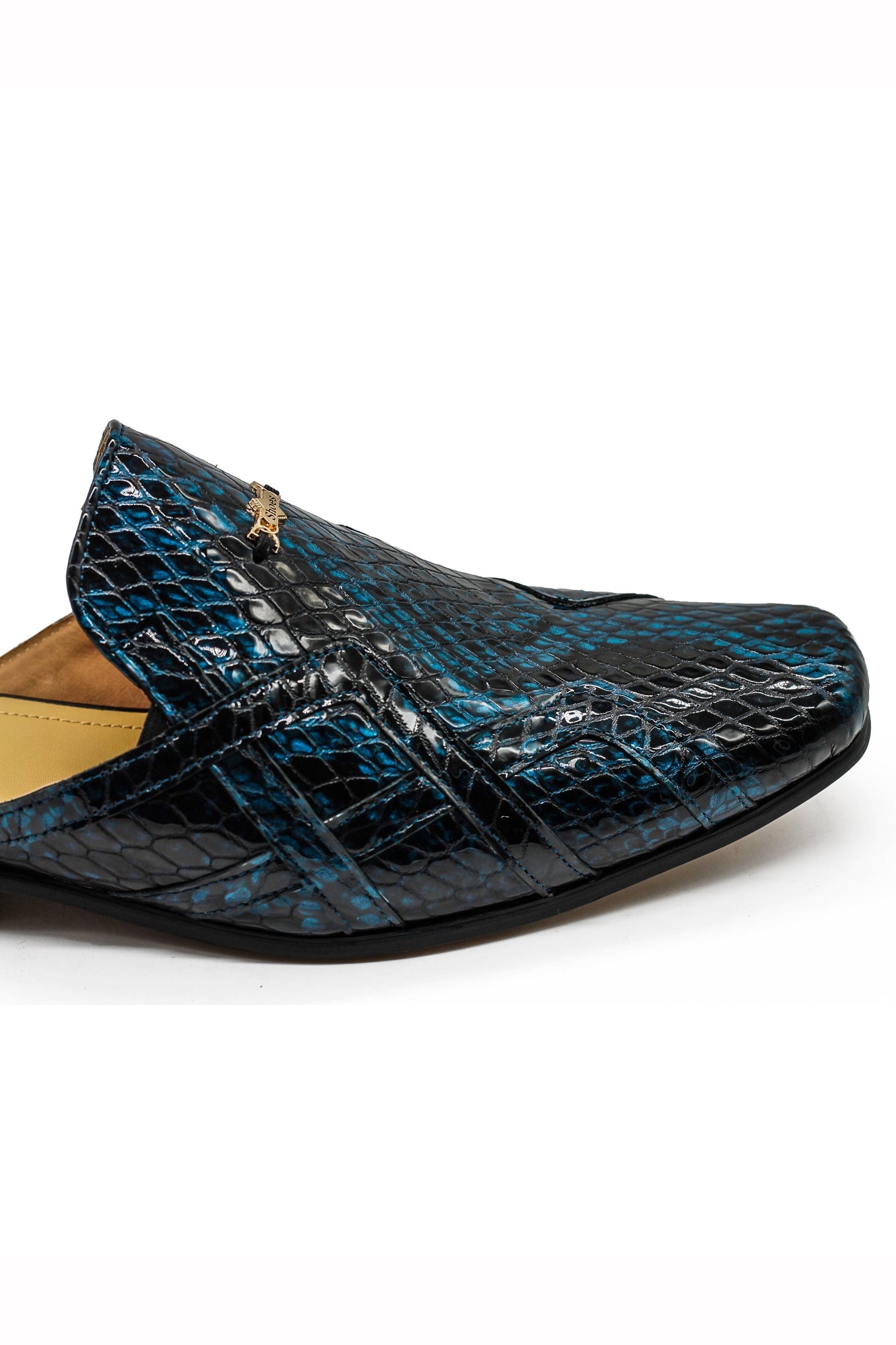 Shiny Patent Real Leather Printed Half Shoes in Blue