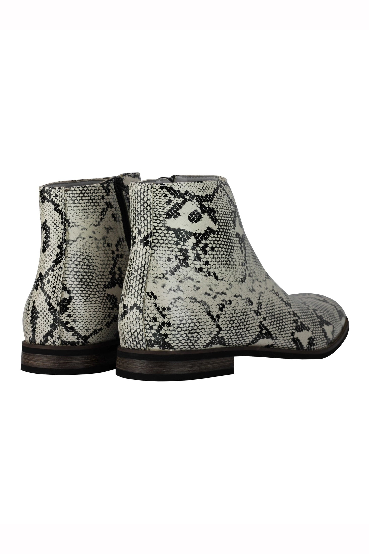 MENS FAUX LEATHER SHINY SNAKE SKIN PRINT ANKLE BOOTS ZIP ON CHELSEA DEALER SHOES