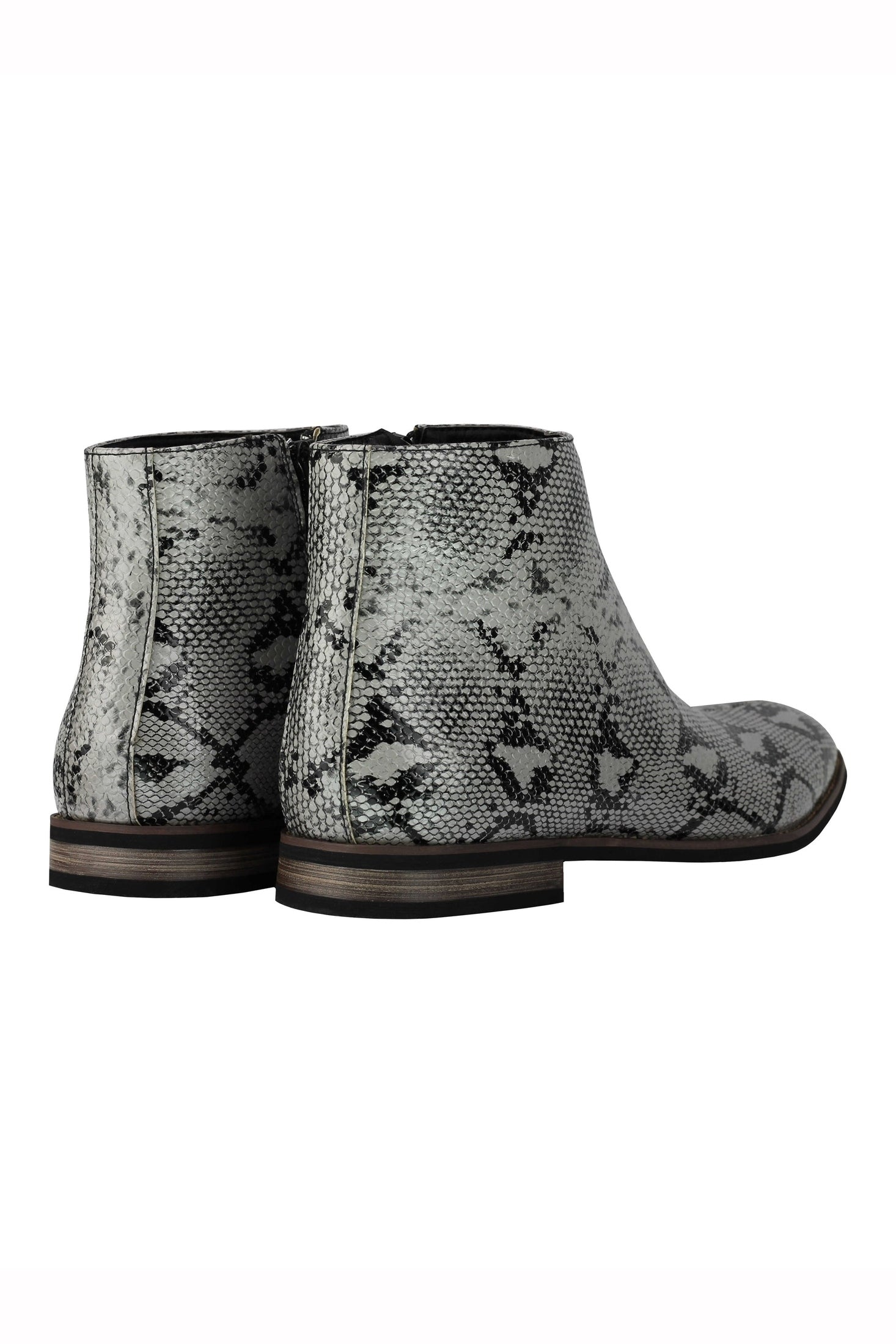MENS FAUX LEATHER SHINY SNAKE SKIN PRINT ANKLE BOOTS ZIP ON CHELSEA DEALER SHOES