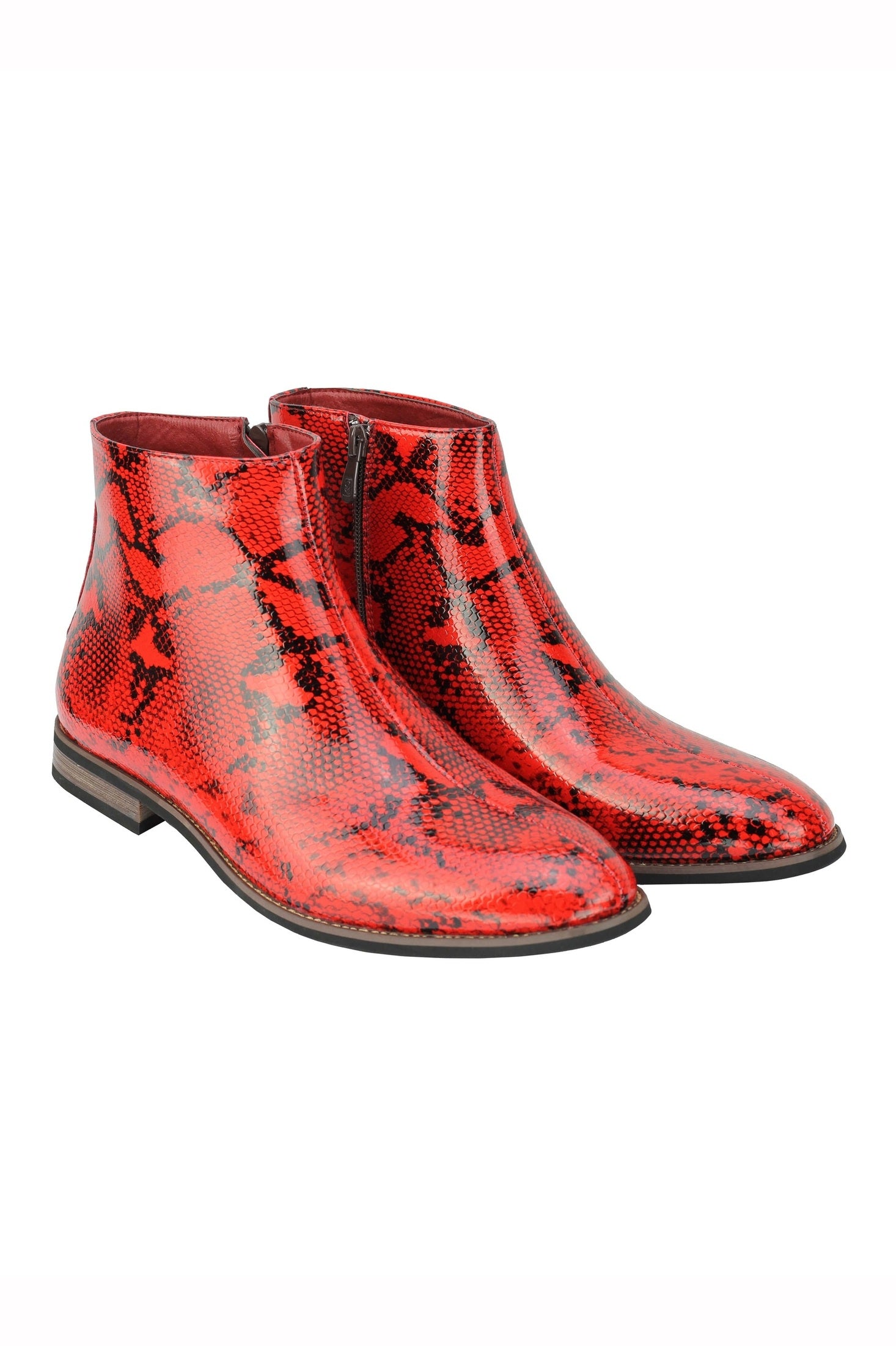 MENS FAUX LEATHER SHINY SNAKE SKIN PRINT ANKLE BOOTS ZIP ON CHELSEA DEALER SHOES
