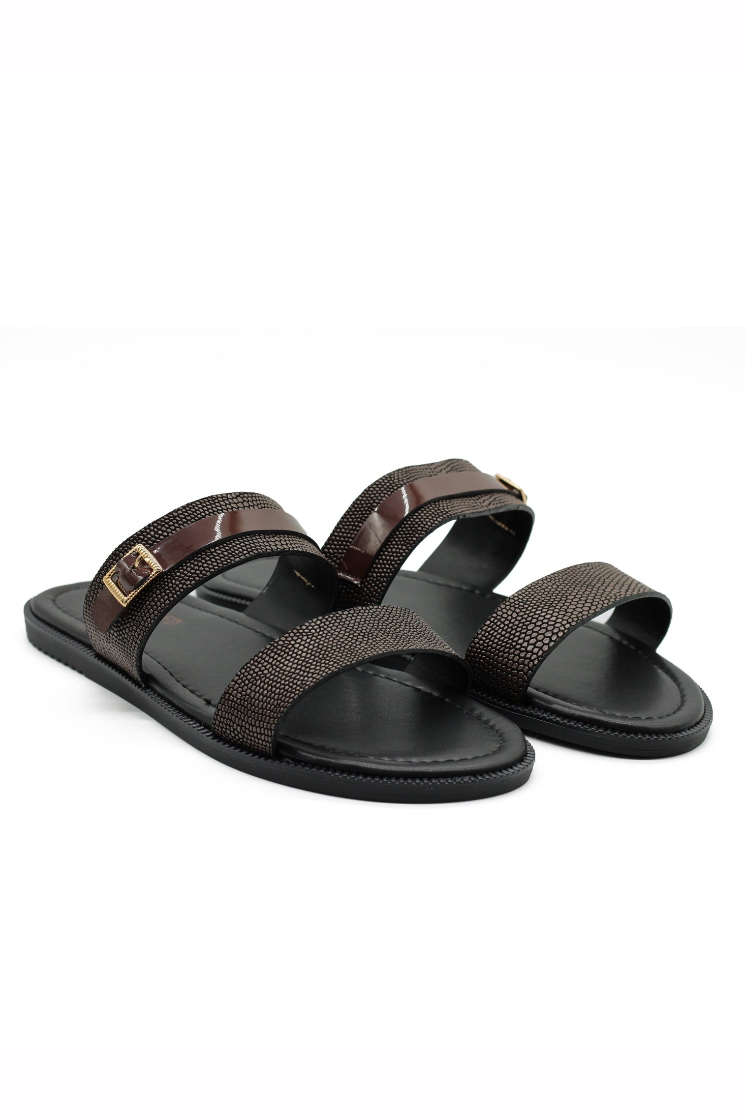 Brown Shiny Real Leather Strap Sandals