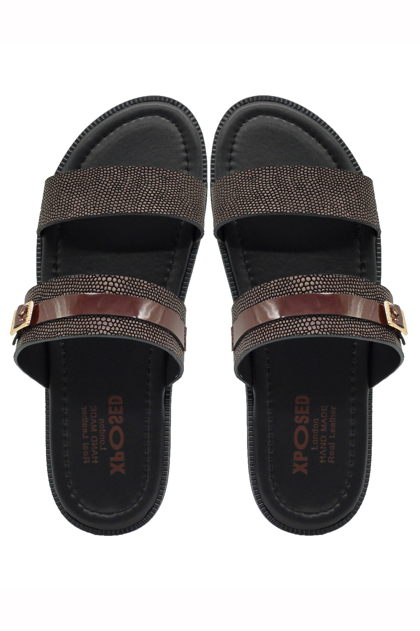 Brown Shiny Real Leather Strap Sandals