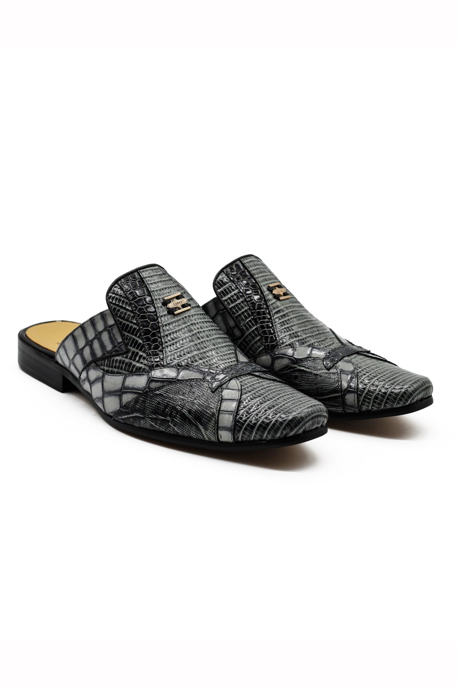 Real Leather Mens Half Shoes in Grey Black
