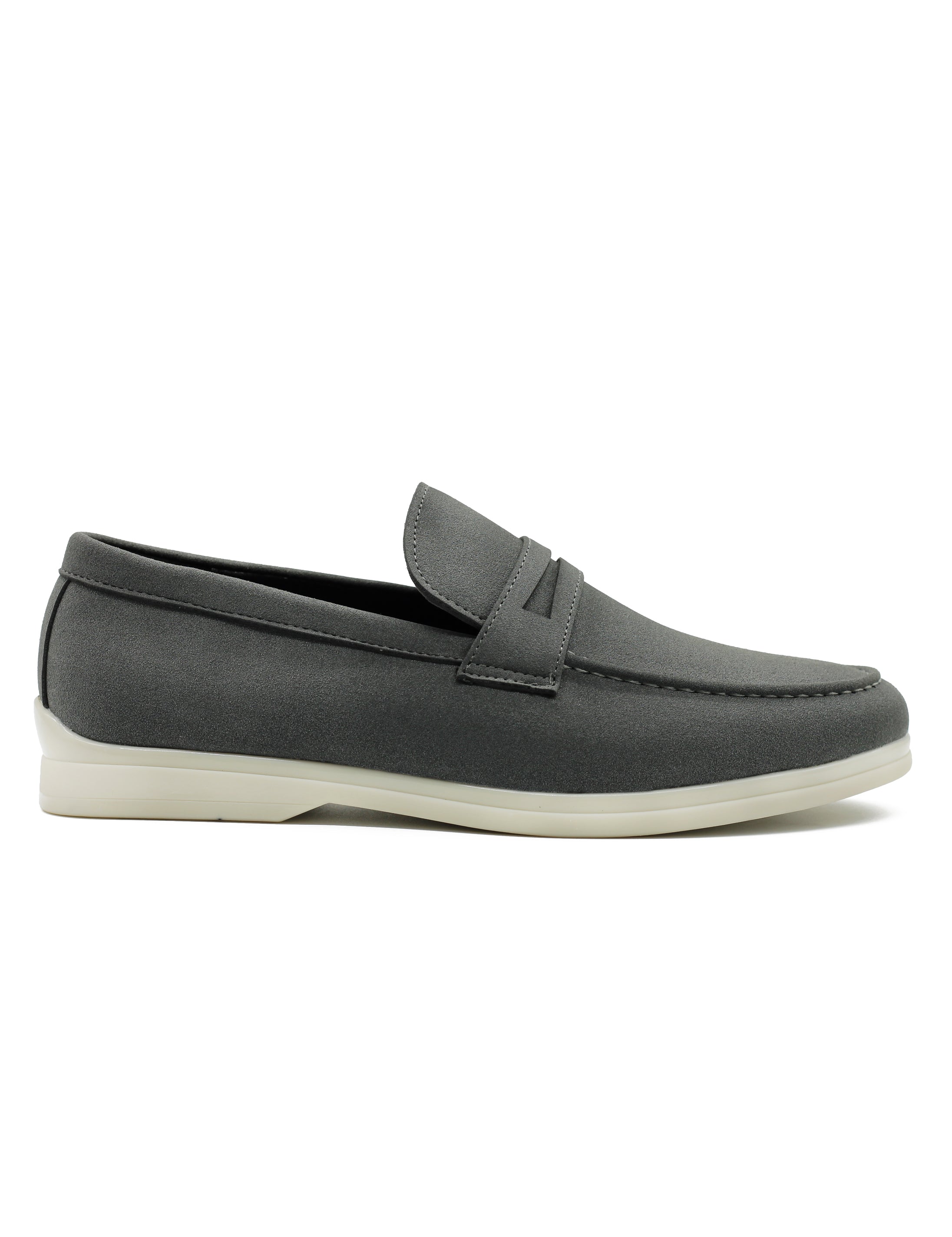 Grey Faux Suede Penny Loafers Lightweight Slip-Ons
