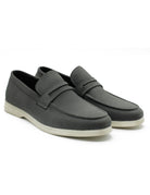 Grey Faux Suede Penny Loafers Lightweight Slip-Ons