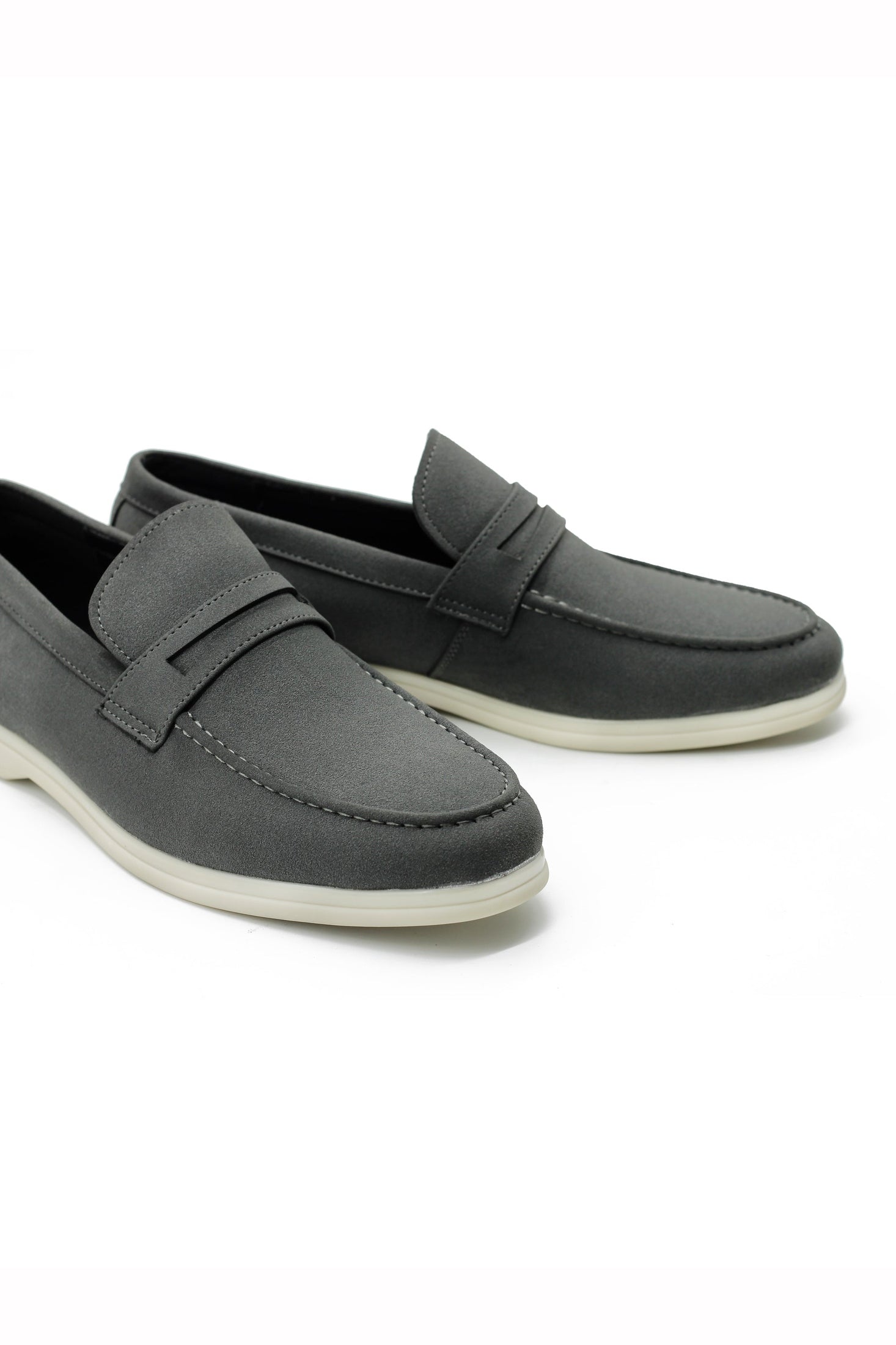 Grey Faux Suede Penny Loafers Lightweight Slip-Ons