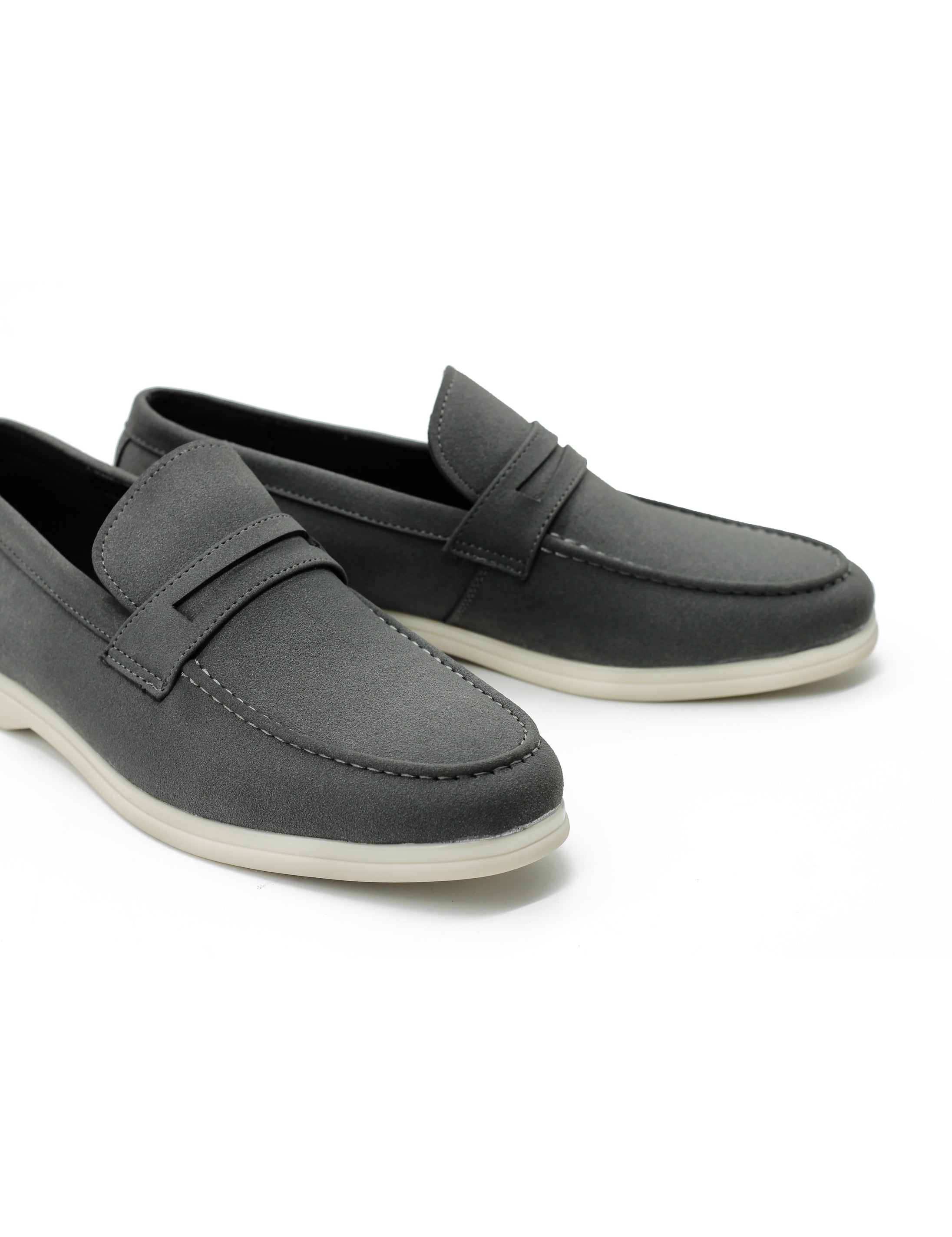 Grey Faux Suede Penny Loafers Lightweight Slip-Ons