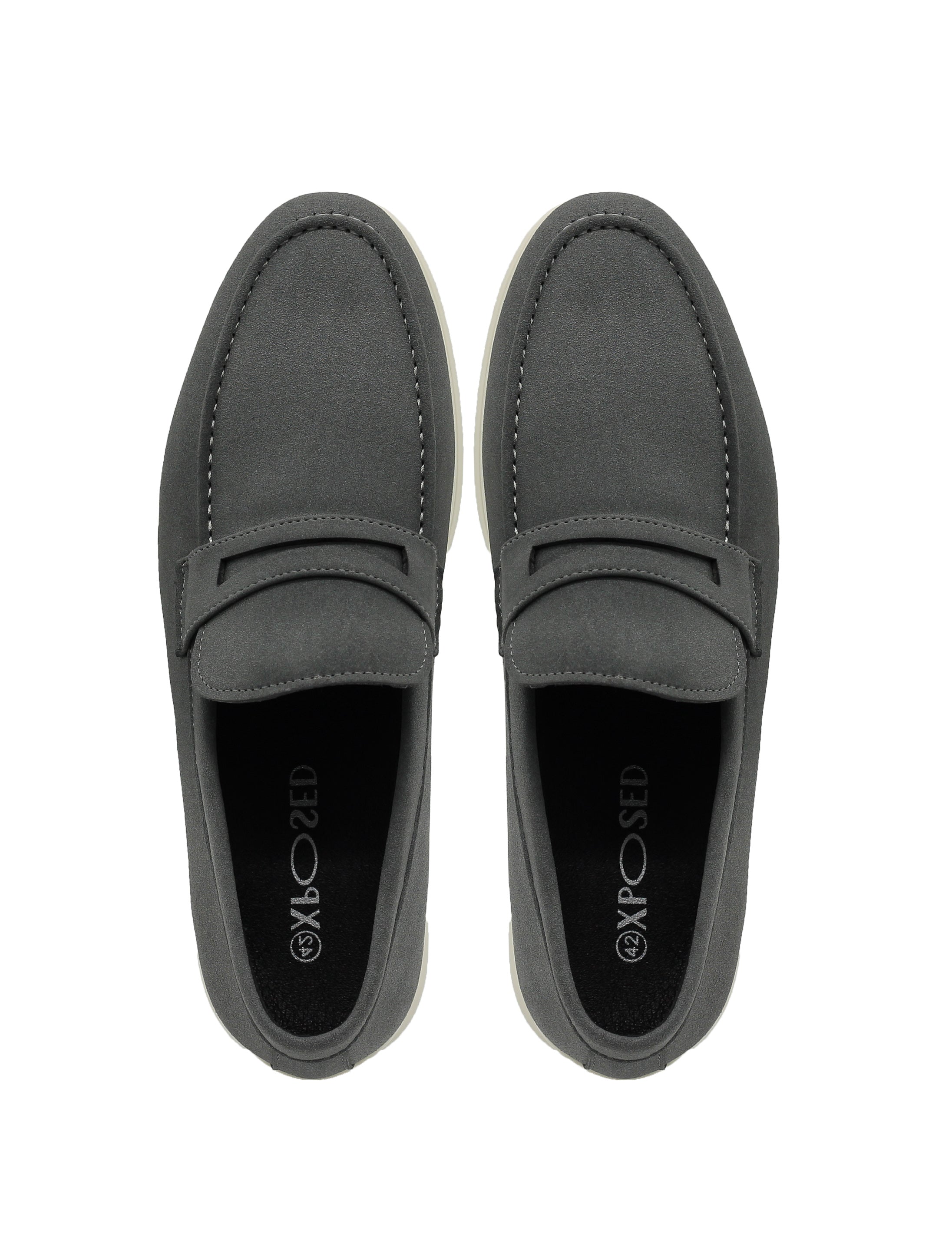 Grey Faux Suede Penny Loafers Lightweight Slip-Ons