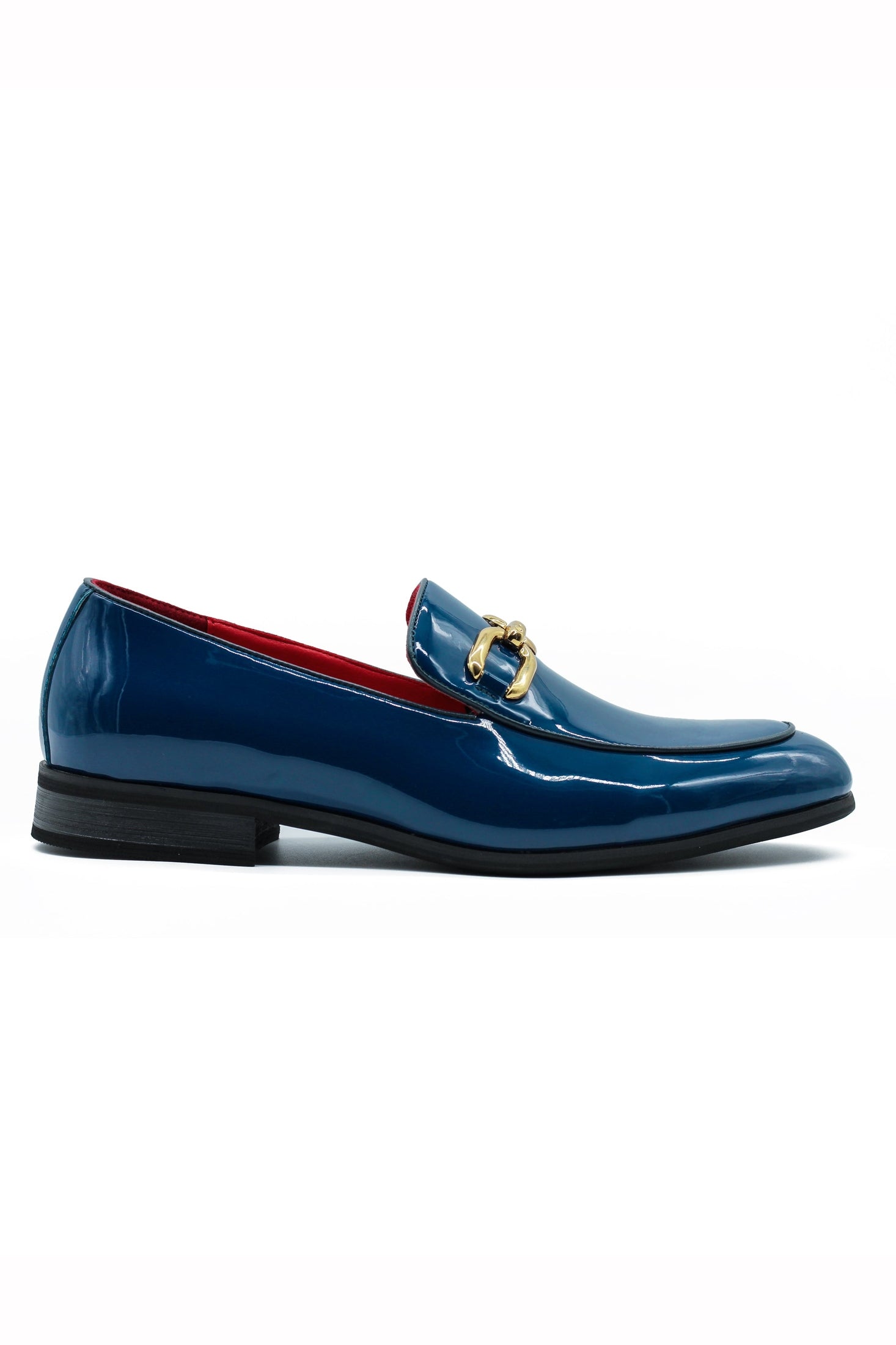 PATENT LEATHER GOLD BUCKLE LOAFER