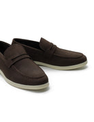 Dark Brown Faux Suede Penny Loafers Slip-Ons