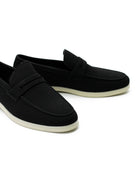 Black Faux Suede Leather Penny Loafers Lightweight