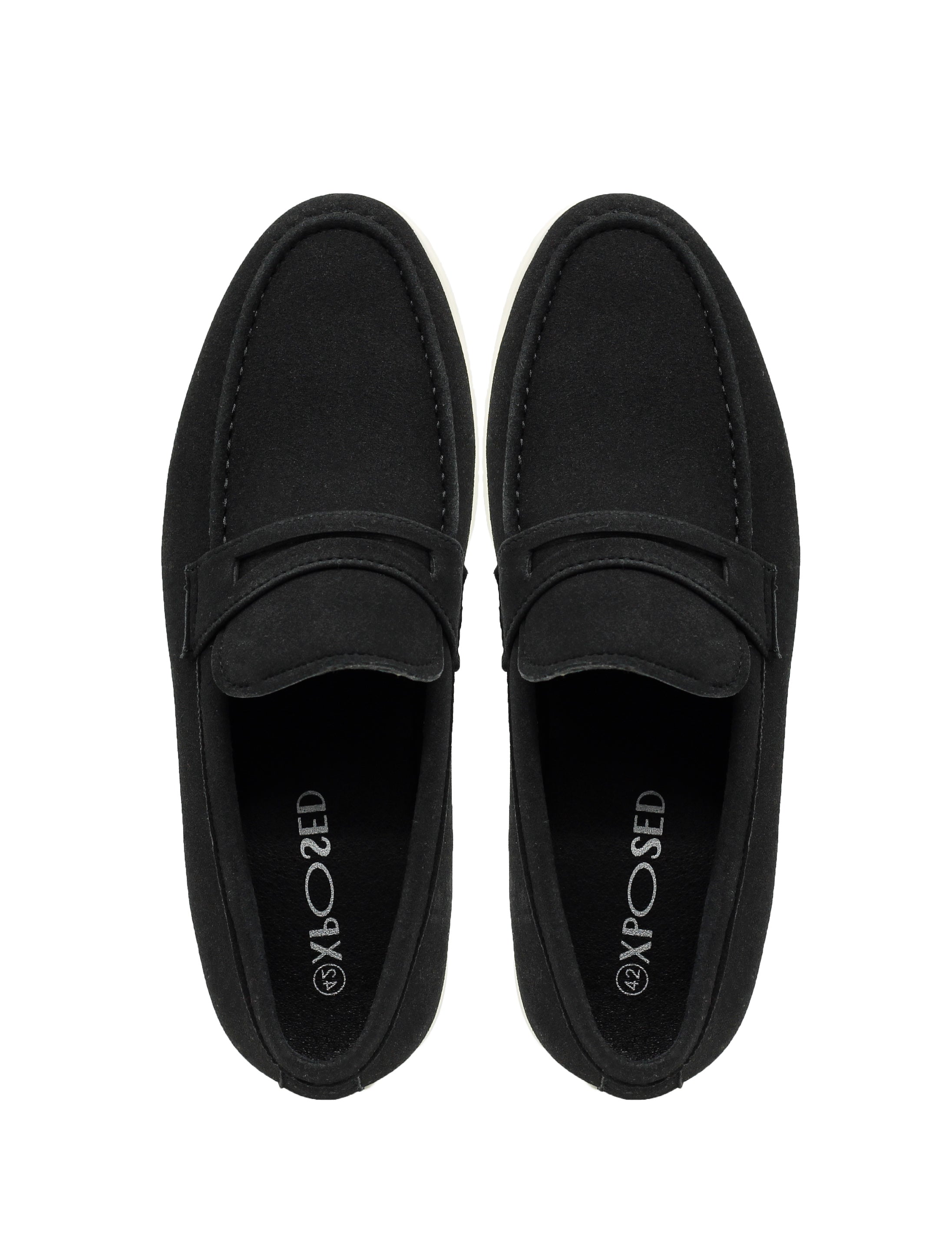 Black Faux Suede Leather Penny Loafers Lightweight
