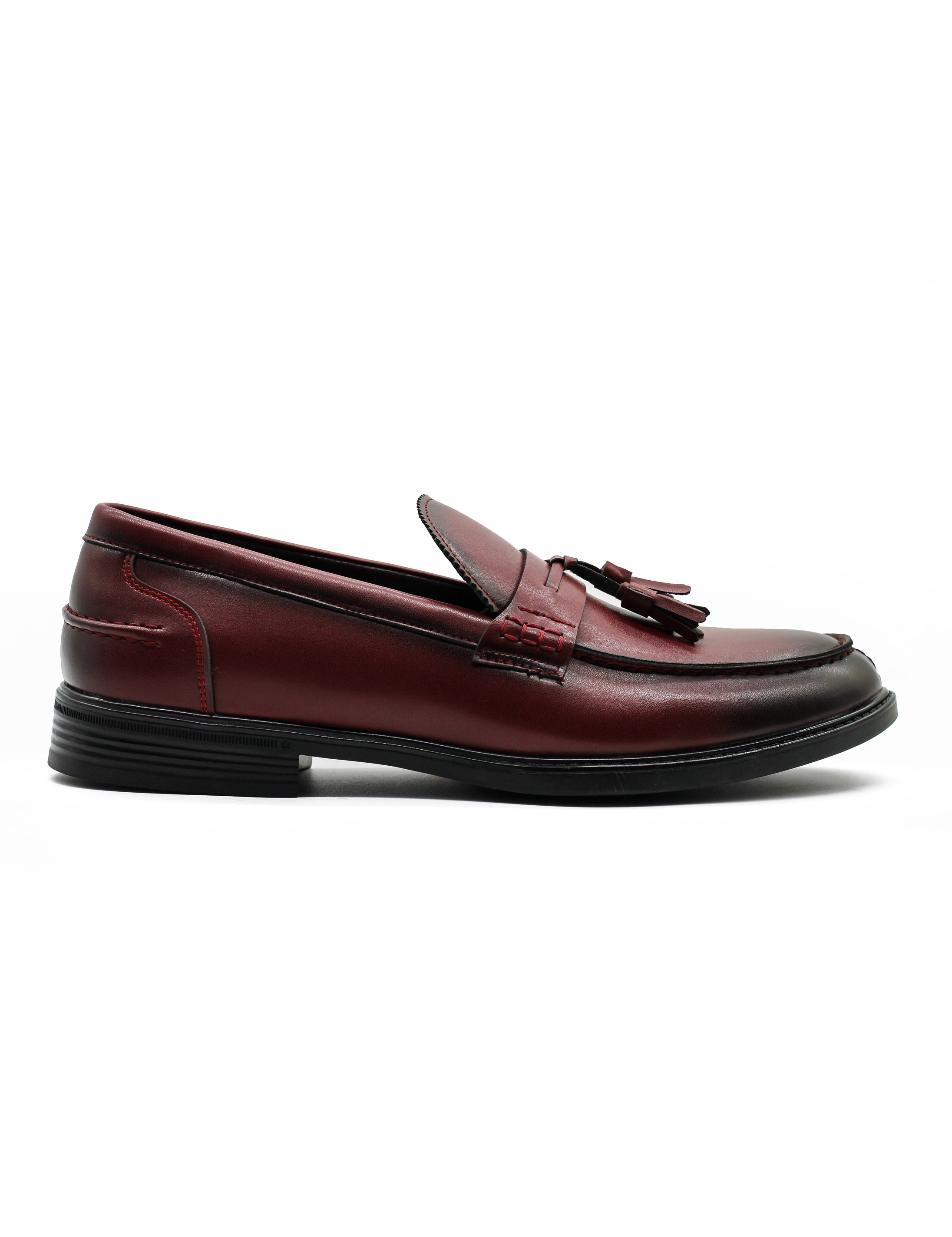 Burgundy Faux Leather Tassel Loafers Retro Slip-On Dress Shoes