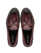 Burgundy Faux Leather Tassel Loafers Retro Slip-On Dress Shoes