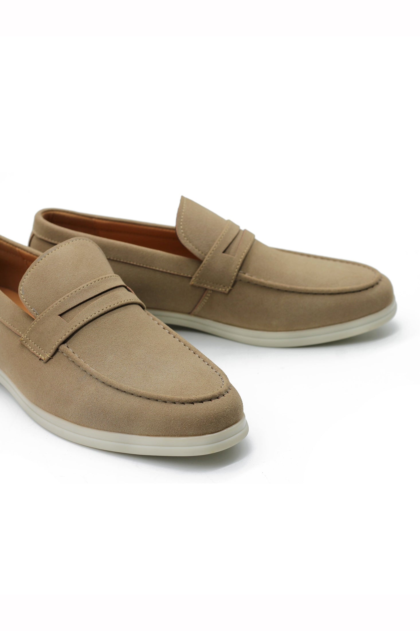 Sand Faux Suede Penny Loafers Lightweight Summer Slip-Ons