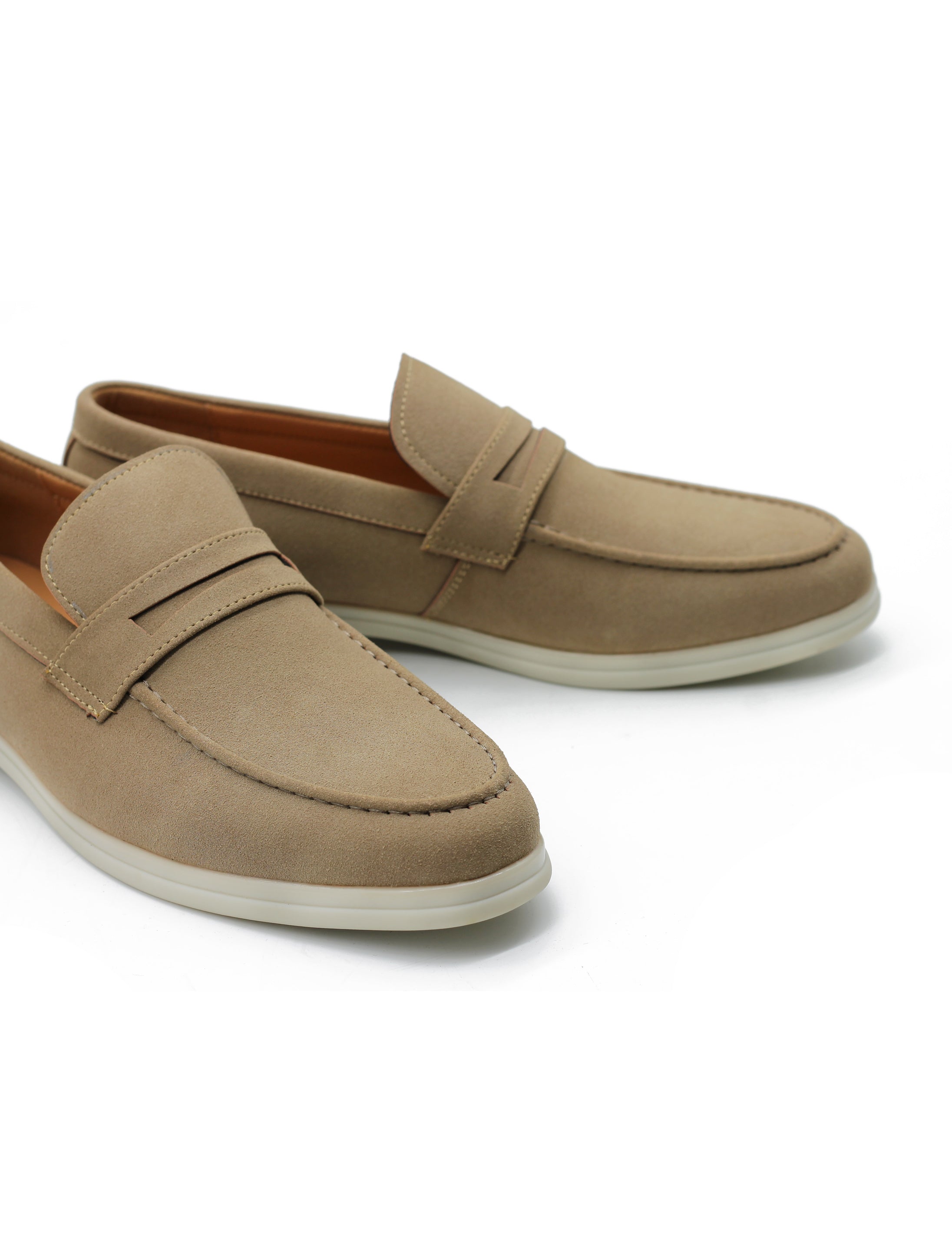 Sand Faux Suede Penny Loafers Lightweight Summer Slip-Ons