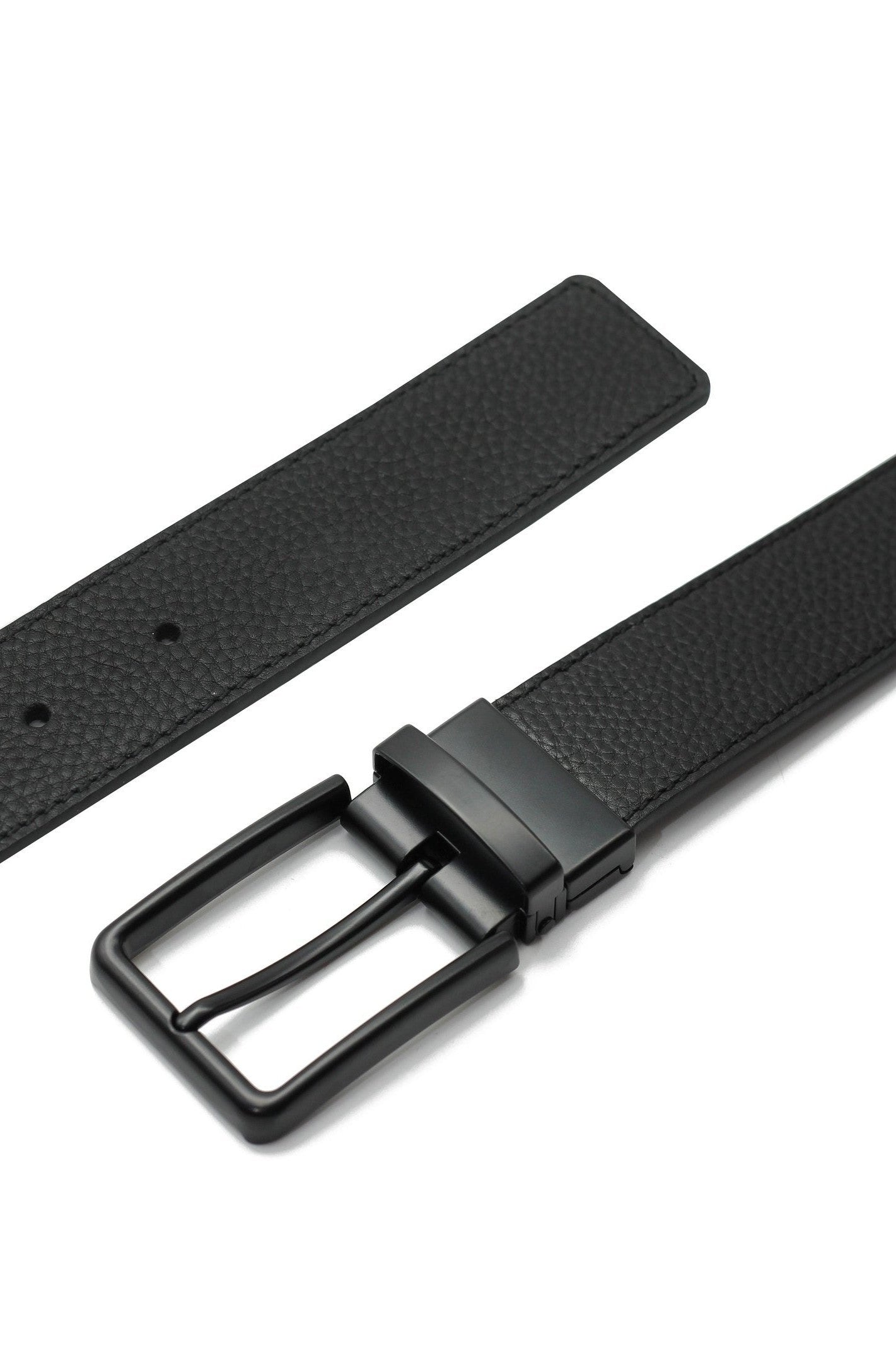 BLACK FULL GRAIN LEATHER REVERSIBLE BELT