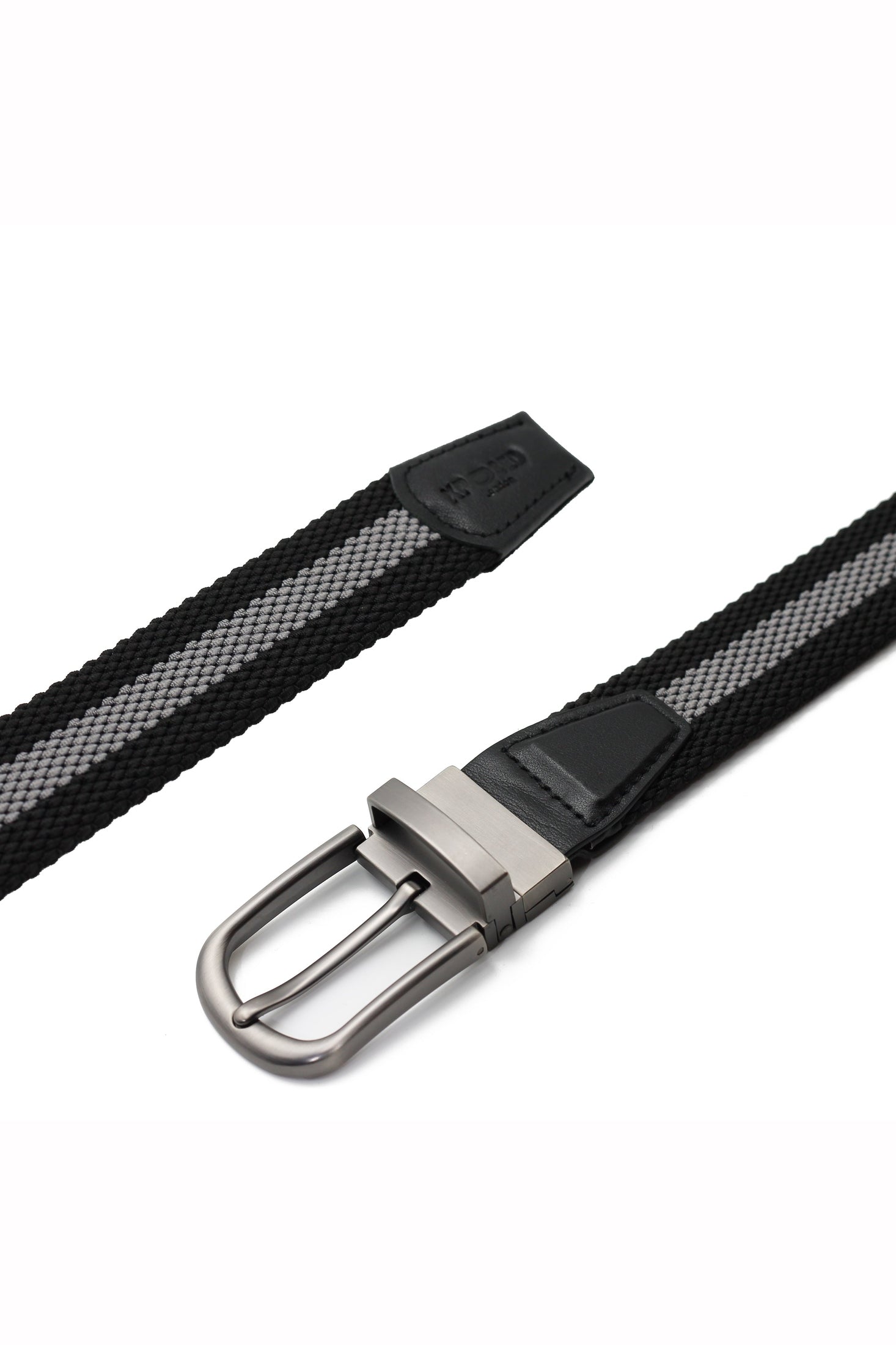 BLACK & GREY STRIPE REVERSIBLE STRETCH BELT
