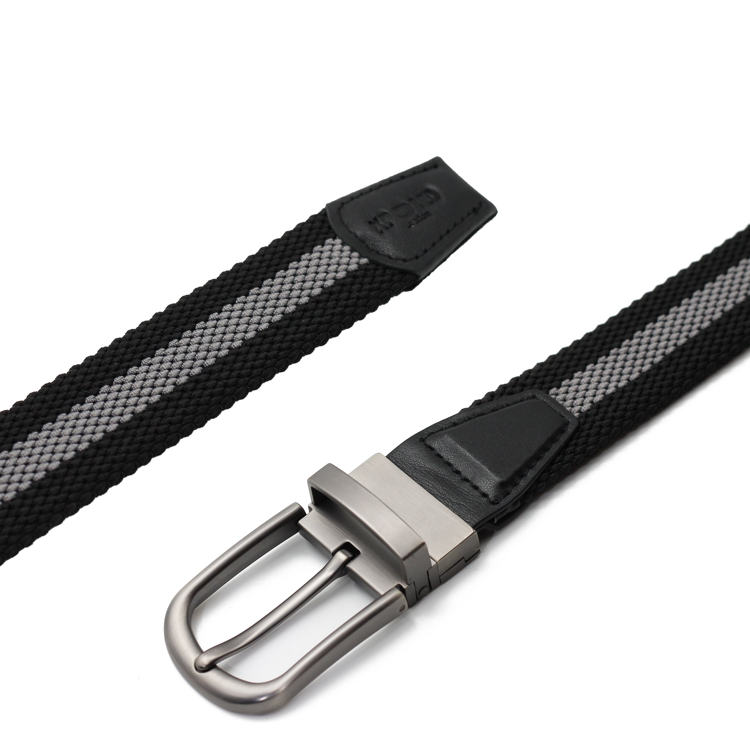 BLACK & GREY STRIPE REVERSIBLE STRETCH BELT
