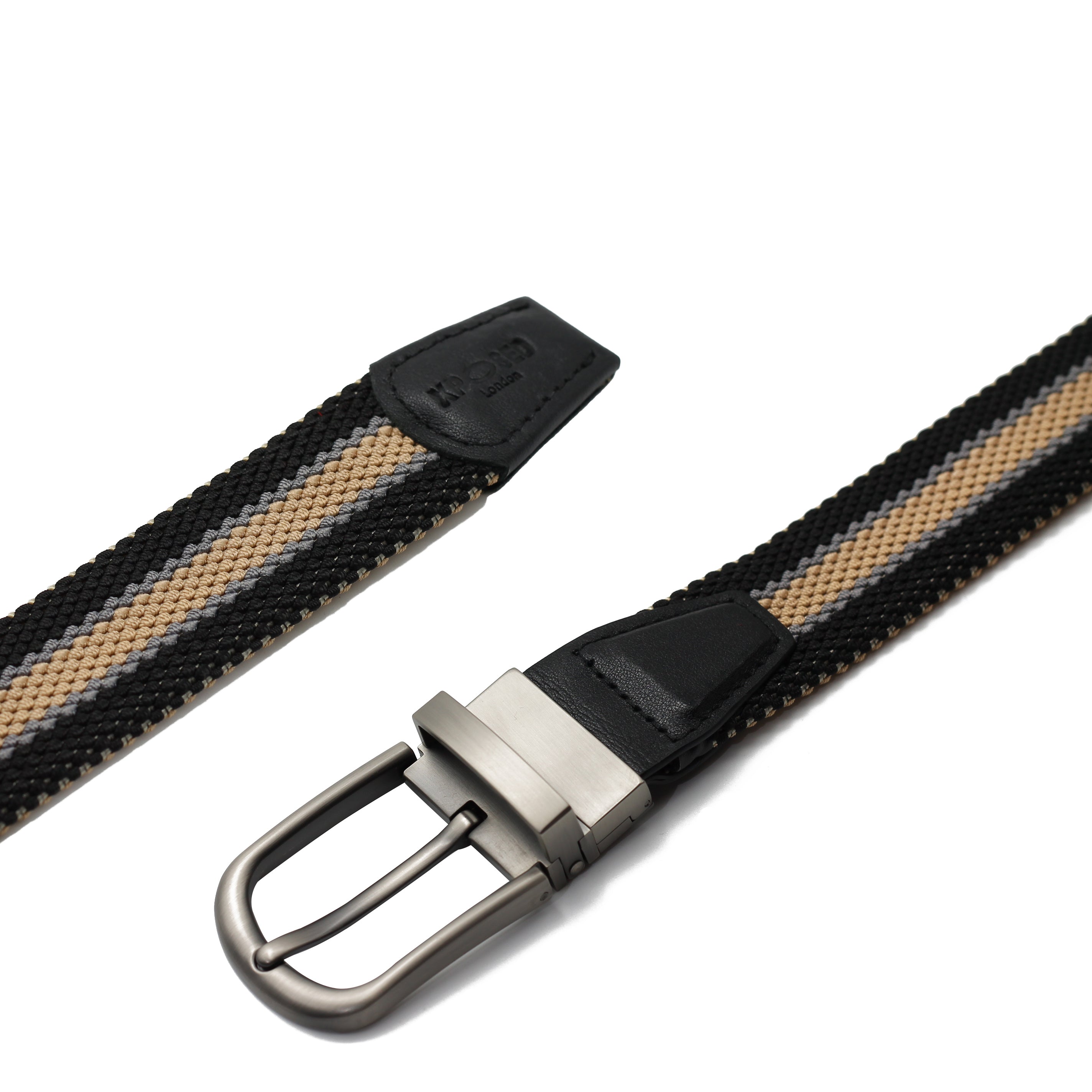 BLACK & TAN STRIPE REVERSIBLE STRETCH BELT