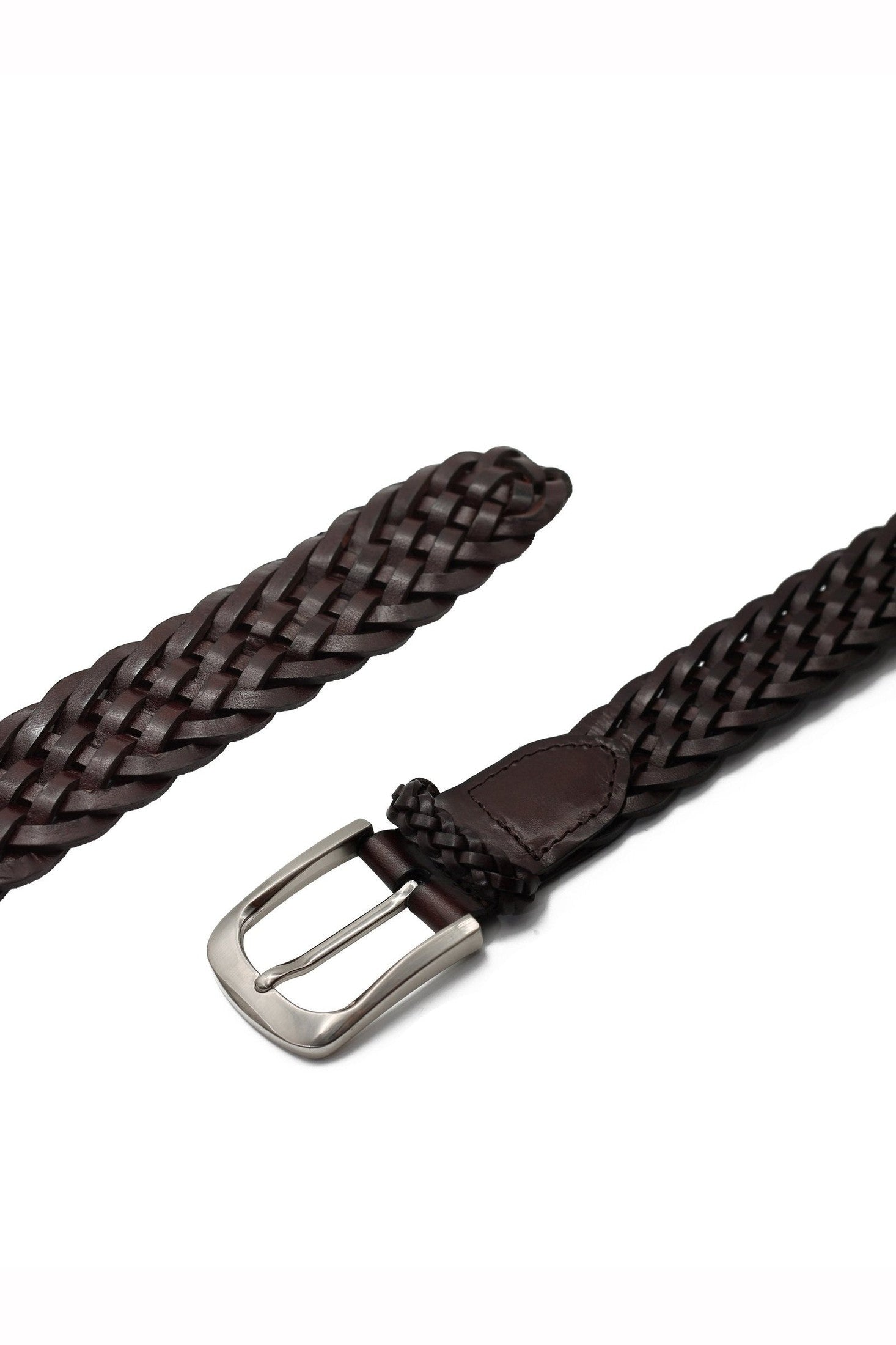 BROWN WOVEN LEATHER BELT