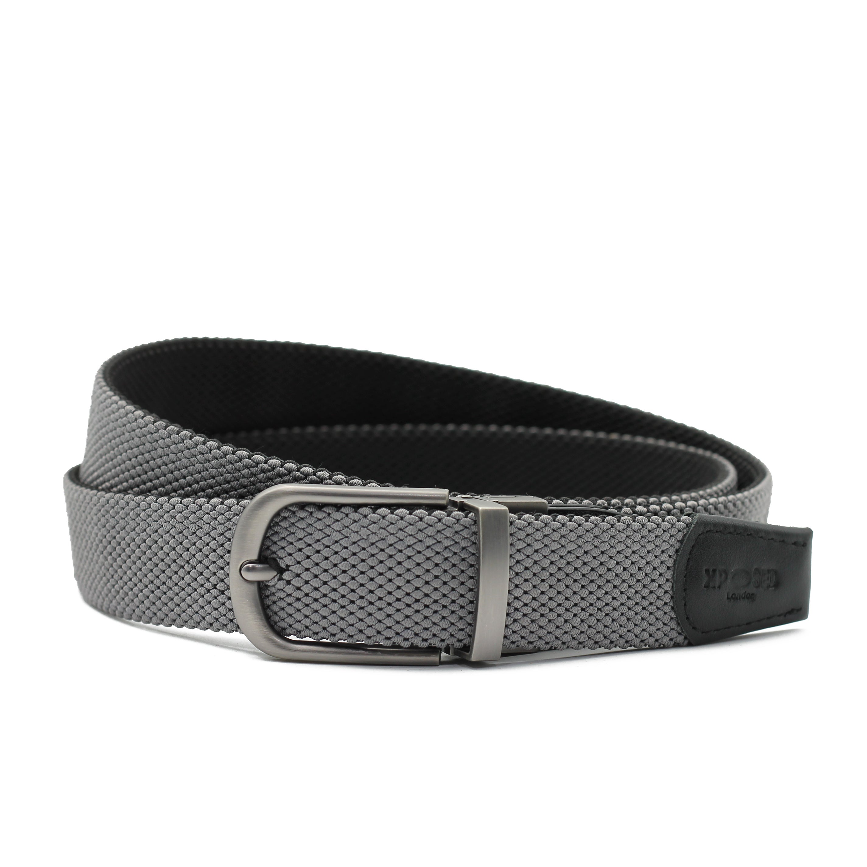 BLACK & GREY REVERSIBLE STRETCH BELT
