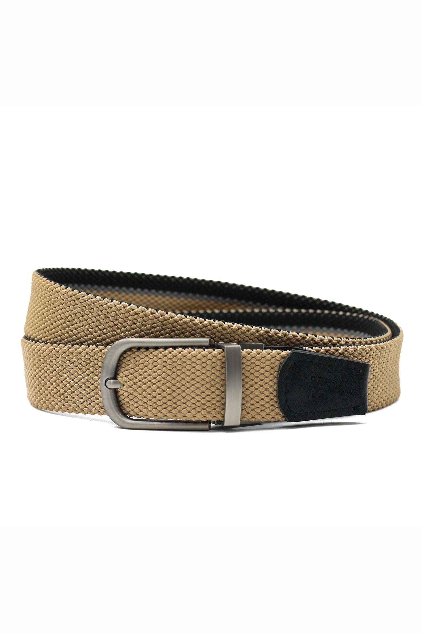 BLACK & TAN STRIPE REVERSIBLE STRETCH BELT