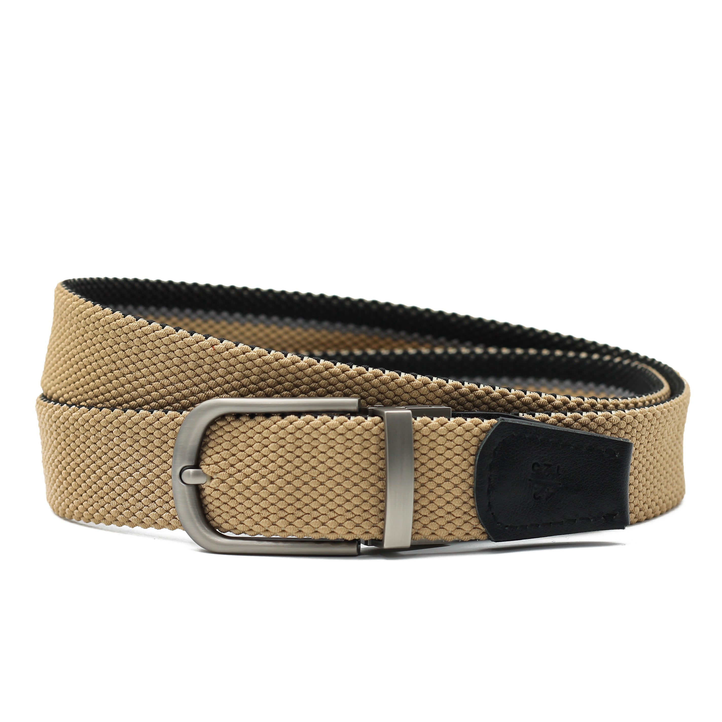BLACK & TAN STRIPE REVERSIBLE STRETCH BELT