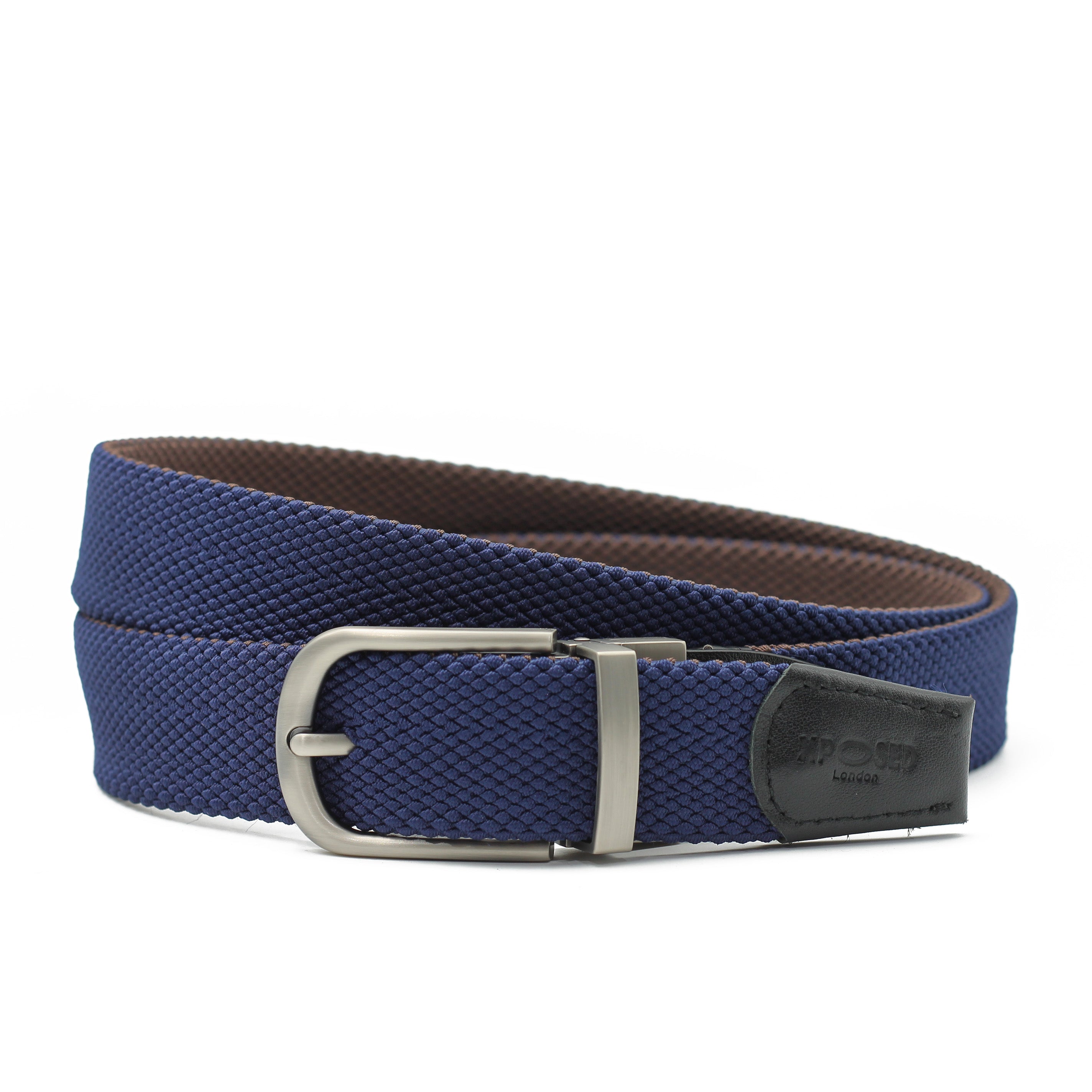 NAVY & BROWN REVERSIBLE STRETCH BELT