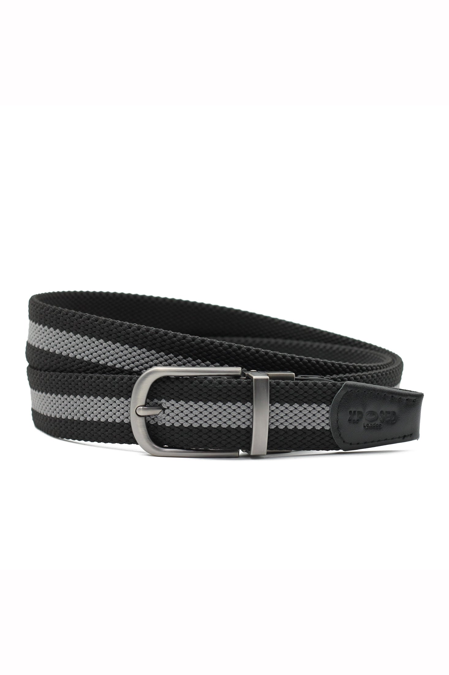BLACK & GREY STRIPE REVERSIBLE STRETCH BELT