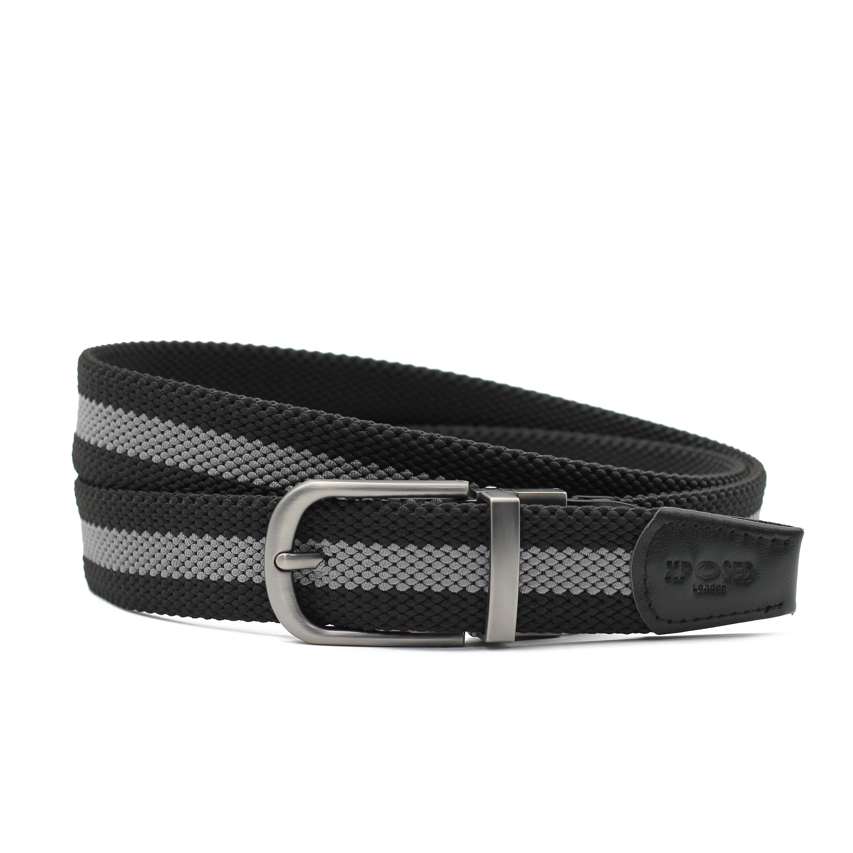 BLACK & GREY STRIPE REVERSIBLE STRETCH BELT