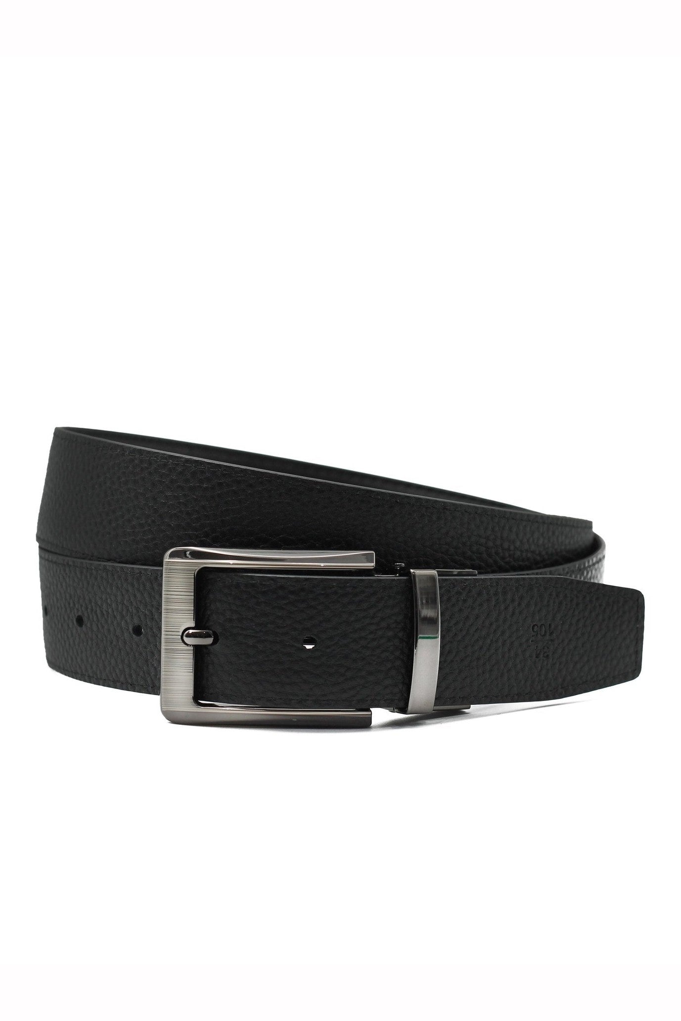 BLACK TEXTURED & GRAIN LEATHER REVERSIBLE BELT