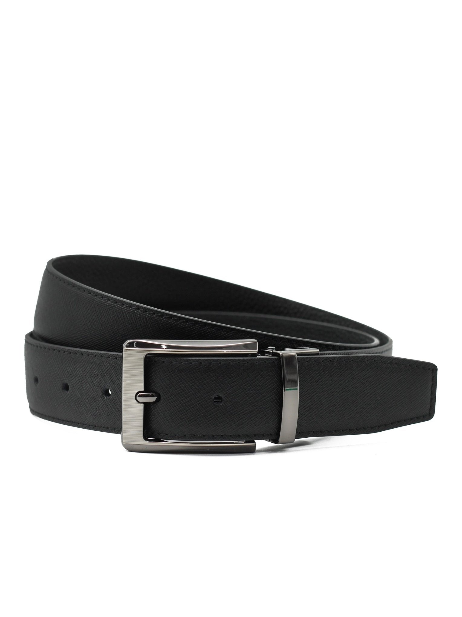 BLACK TEXTURED & GRAIN LEATHER REVERSIBLE BELT