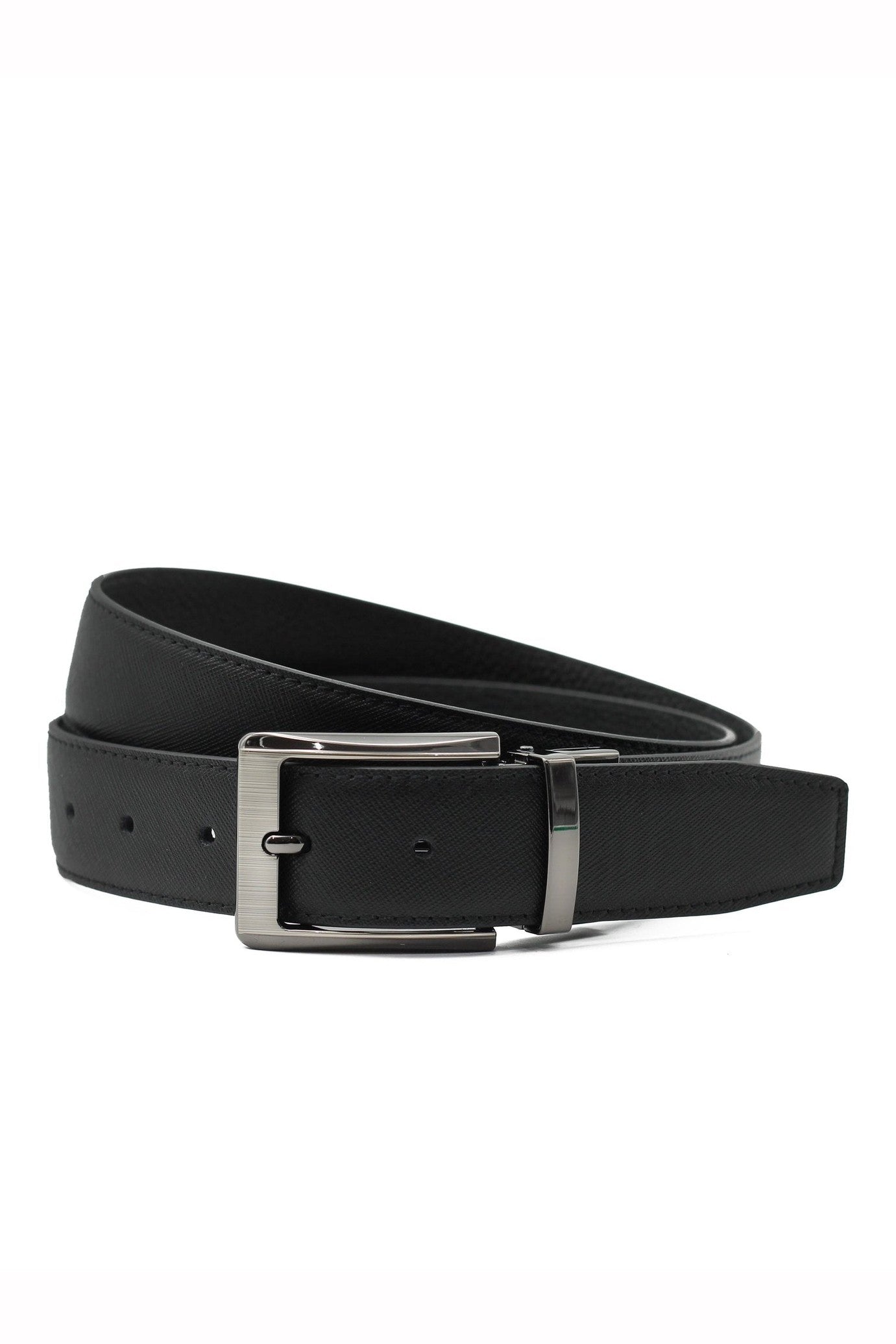 BLACK TEXTURED & GRAIN LEATHER REVERSIBLE BELT