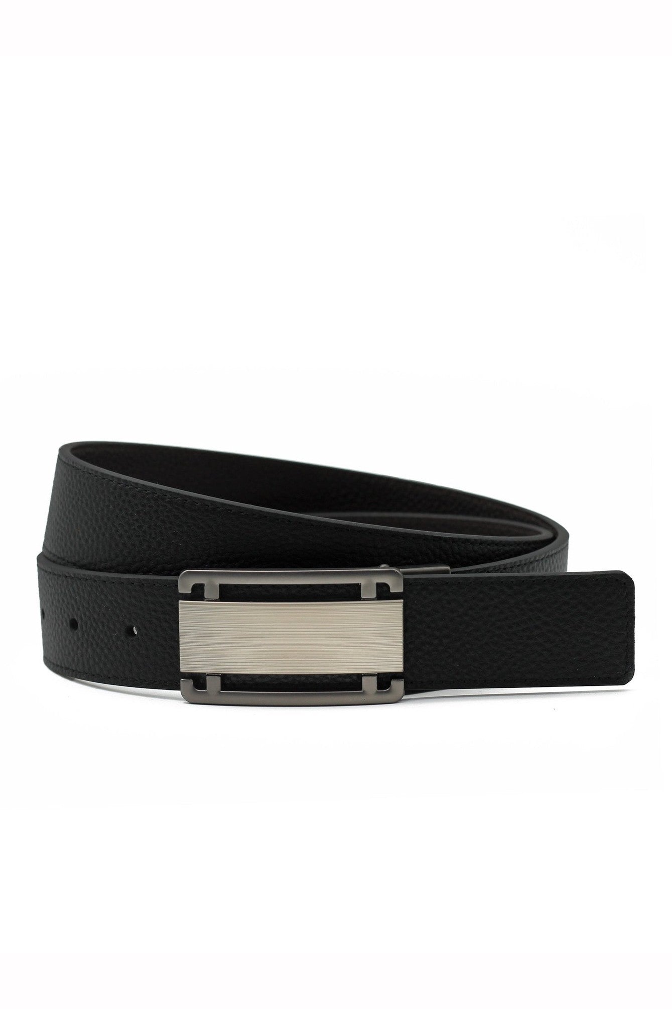 BLACK & BROWN GRAIN LEATHER PIN BUCKLE REVERSIBLE BELT