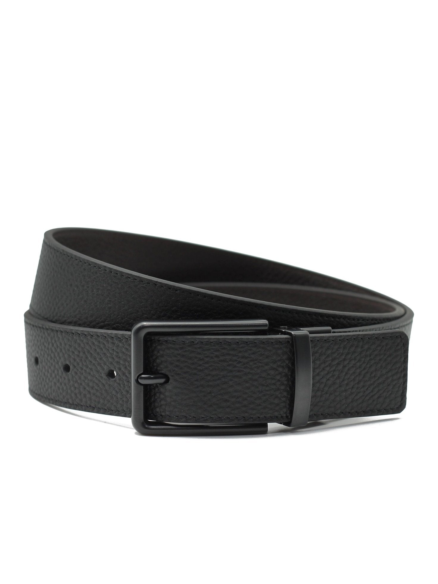 BLACK FULL GRAIN LEATHER REVERSIBLE BELT