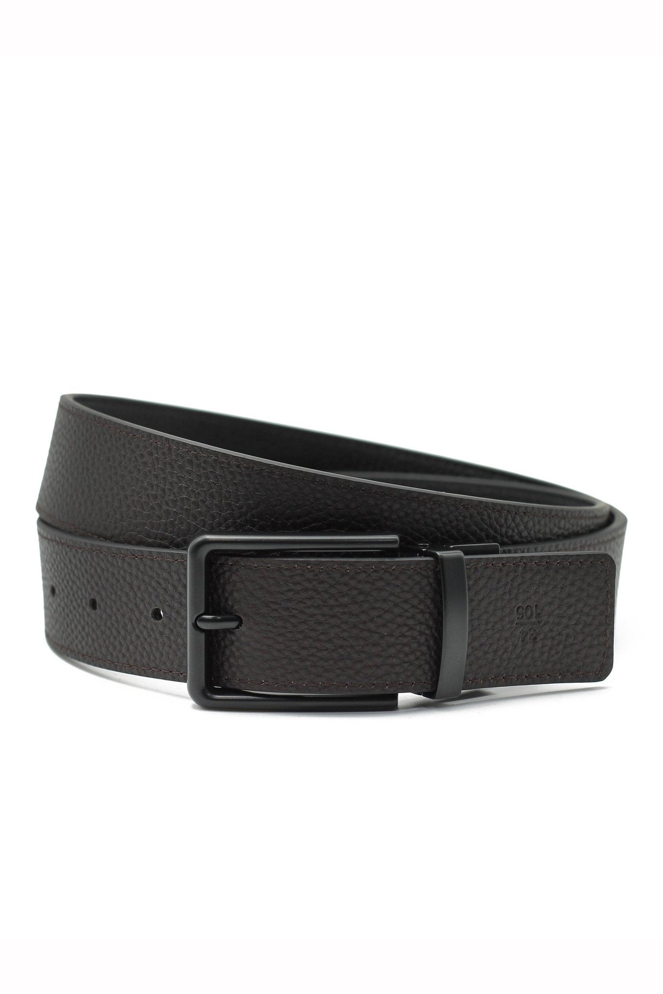 BLACK FULL GRAIN LEATHER REVERSIBLE BELT